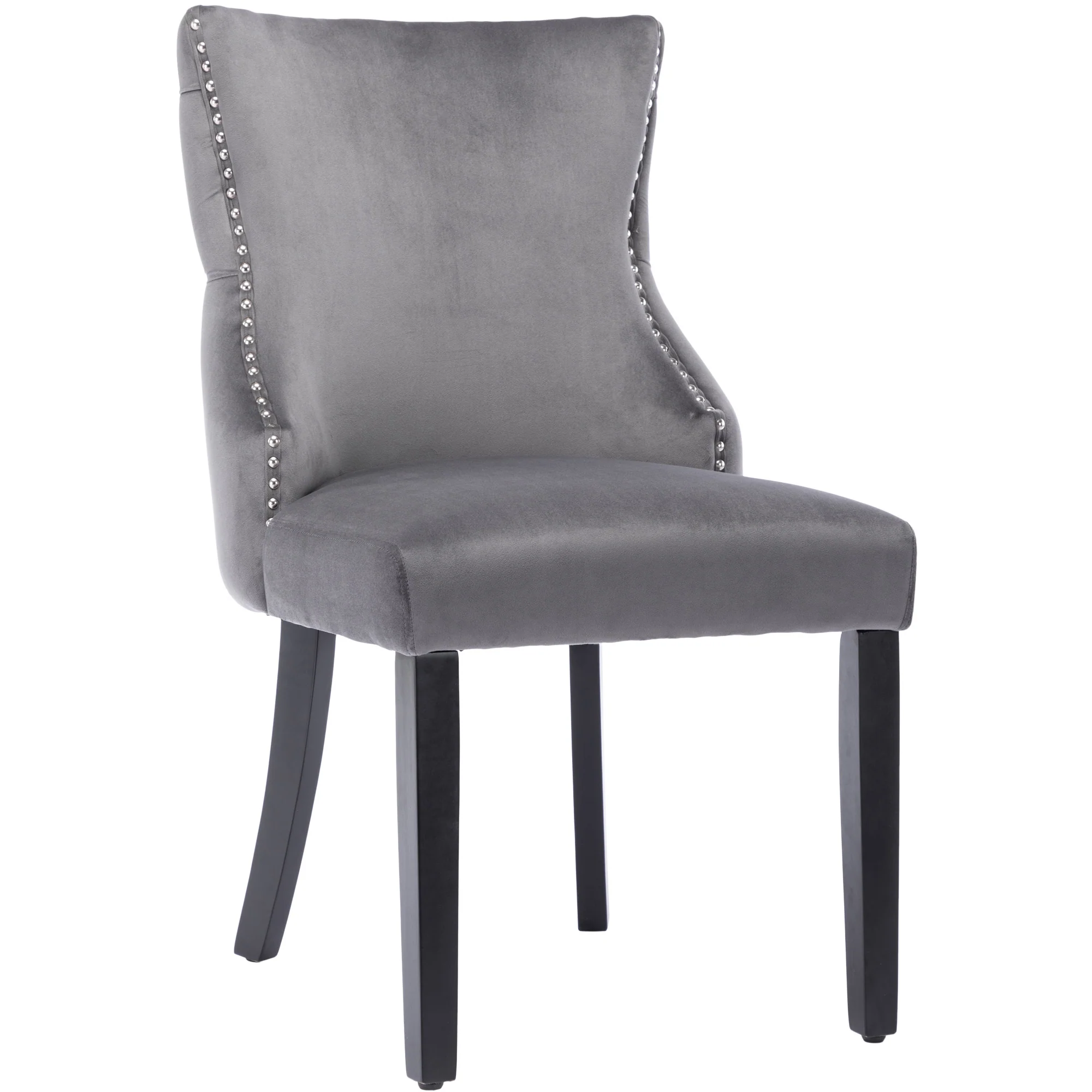 Dining Chair Set of 6 Velvet Button Tufting Solid Wood Frame Grey - Image 9