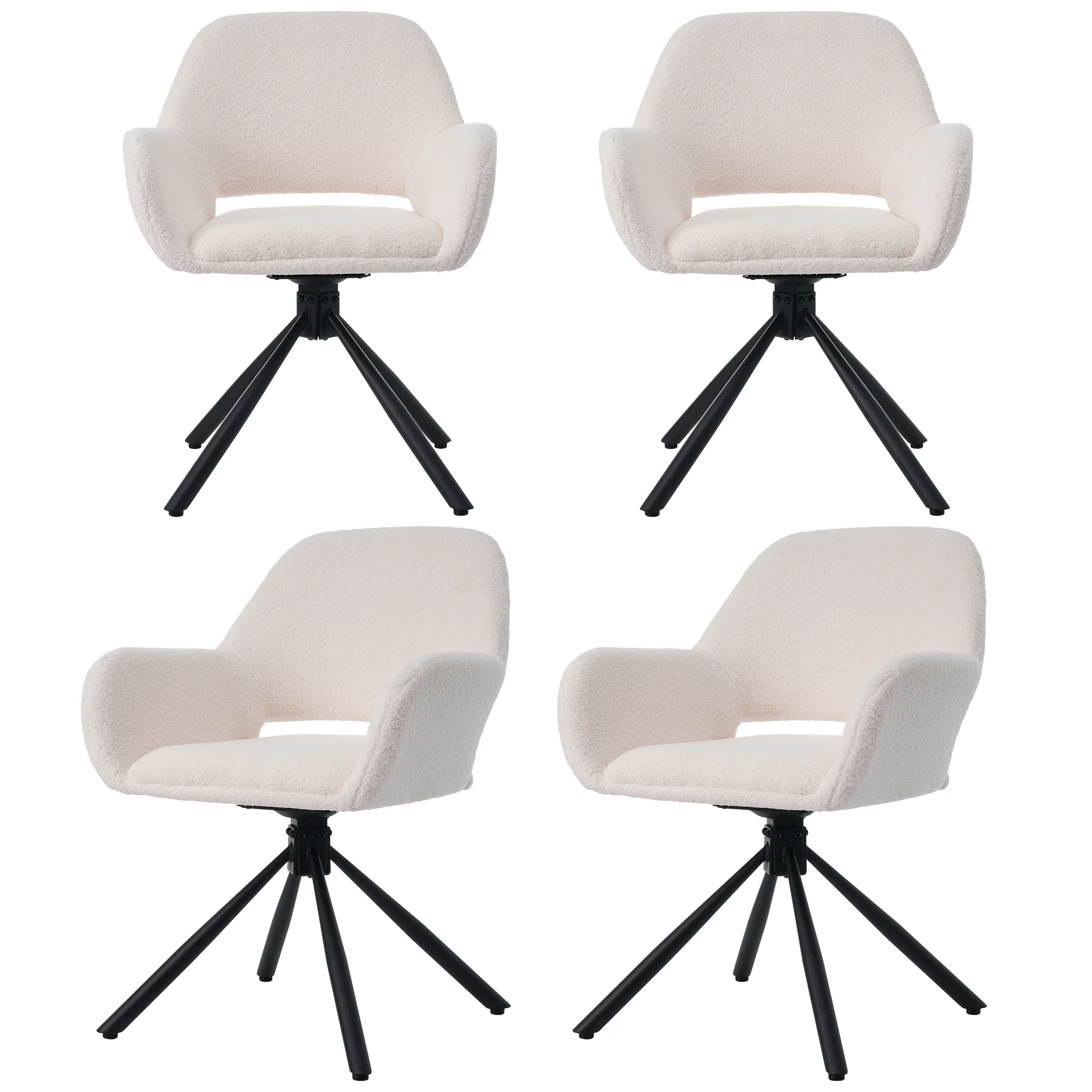 Dining Chair Swivel Set of 4 with Handrails - Sherpa White - Image 5