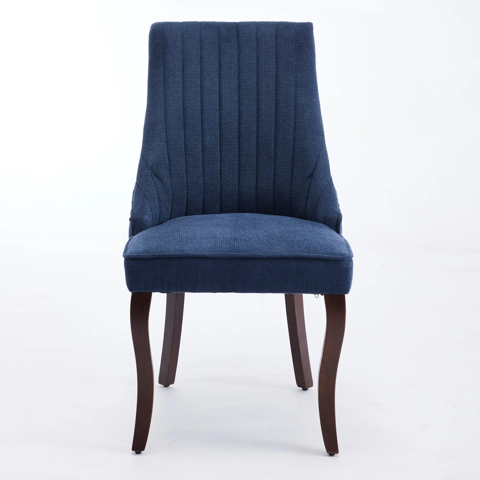 Dining Chairs Set of 2 Channel Upholstered Solid Wood Legs - Blue Linen - Image 2