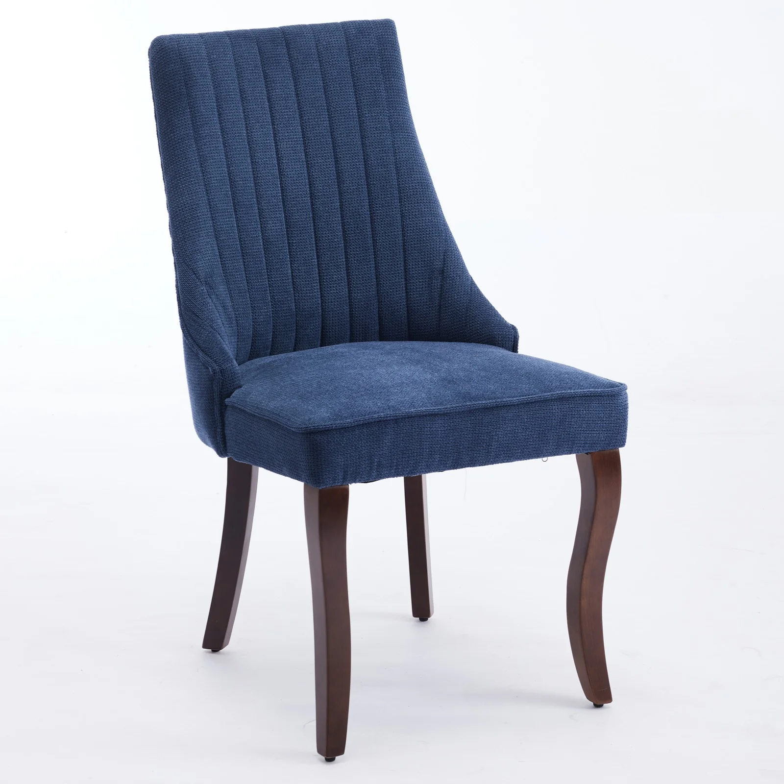 Dining Chairs Set of 2 Channel Upholstered Solid Wood Legs - Blue Linen - Image 3