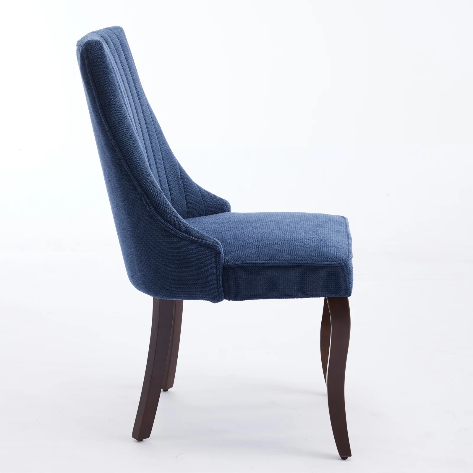 Dining Chairs Set of 2 Channel Upholstered Solid Wood Legs - Blue Linen - Image 4