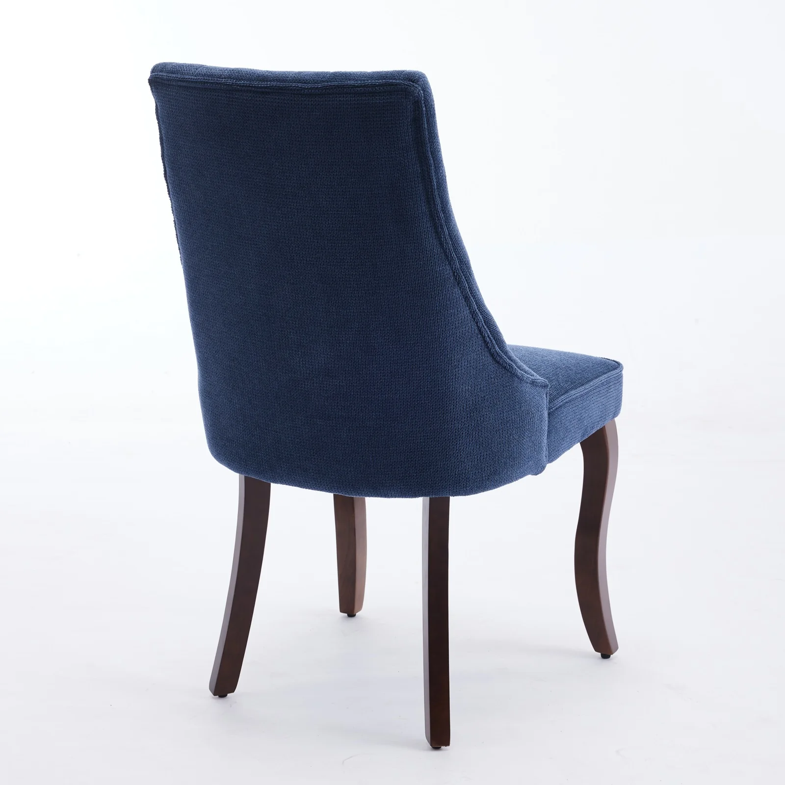 Dining Chairs Set of 2 Channel Upholstered Solid Wood Legs - Blue Linen - Image 5