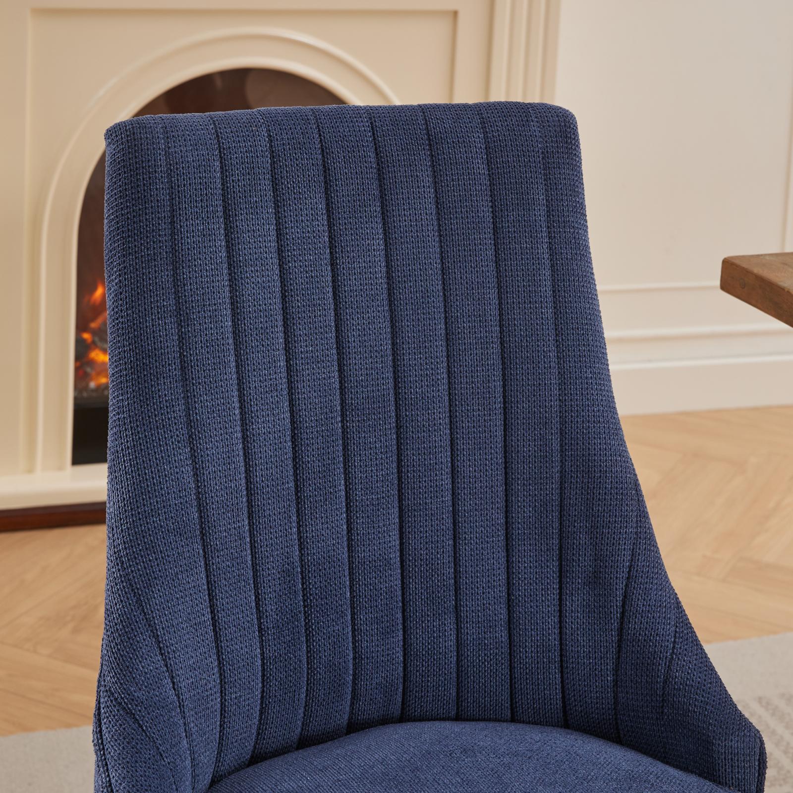 Dining Chairs Set of 2 Channel Upholstered Solid Wood Legs - Blue Linen - Image 9
