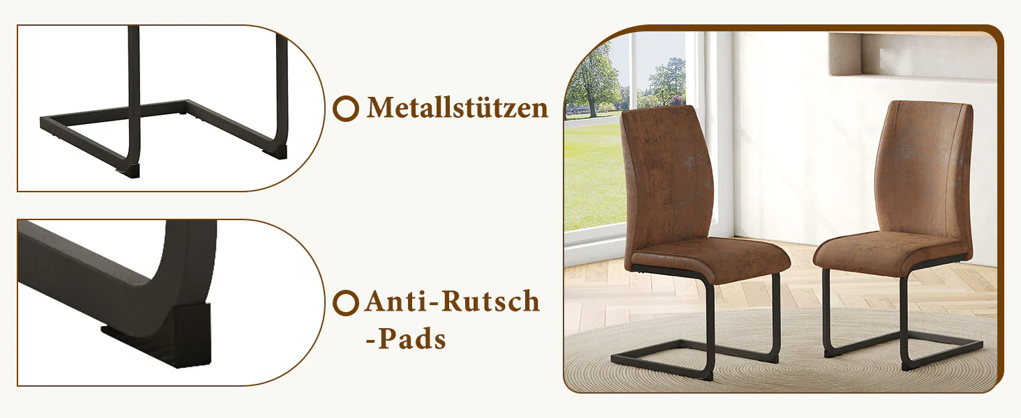 Dining Chairs Set of 2 Ergonomic Design - Faux Leather Brown - Image 10