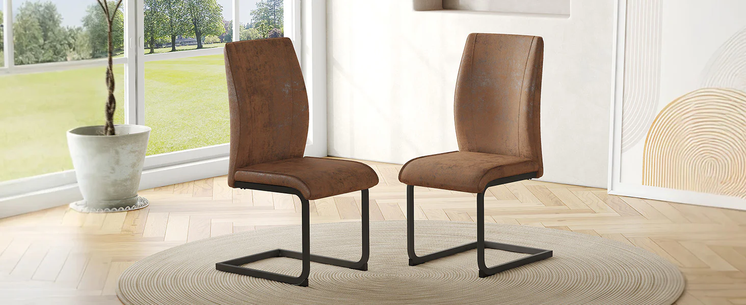 Dining Chairs Set of 2 Ergonomic Design - Faux Leather Brown - Image 8