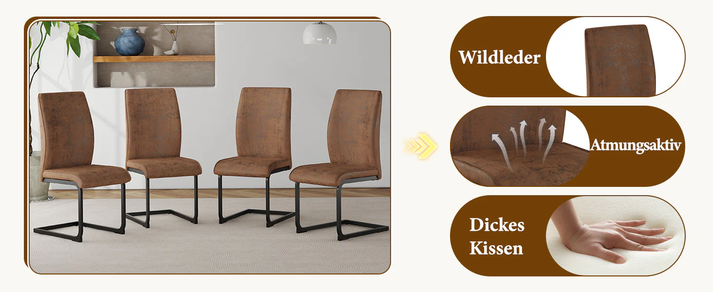 Dining Chairs Set of 2 Ergonomic Design - Faux Leather Brown - Image 9