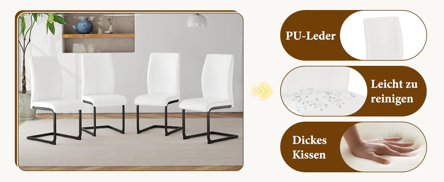 Dining Chairs Set of 2 Faux Leather Ergonomic Black Metal Legs - White - Image 10