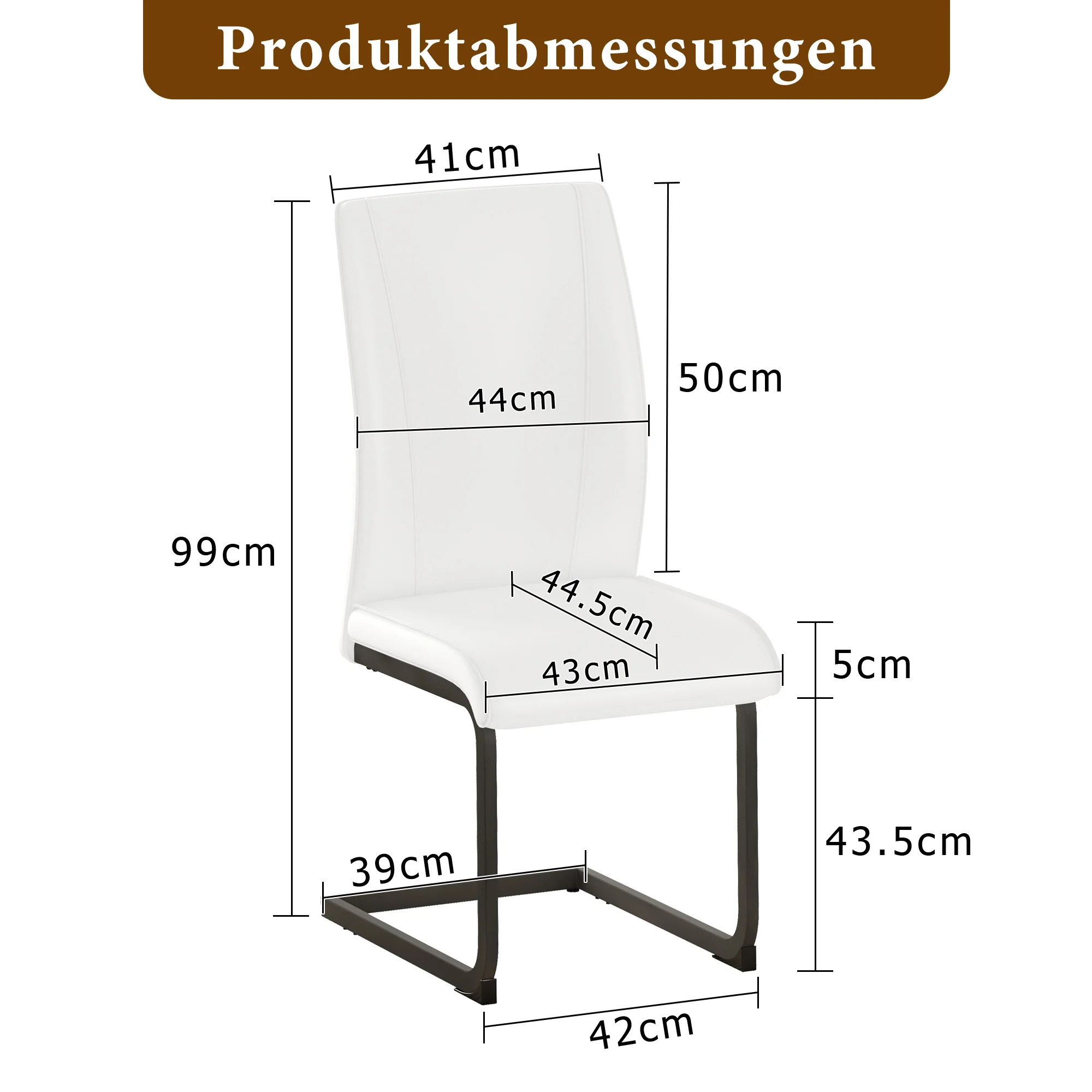 Dining Chairs Set of 2 Faux Leather Ergonomic Black Metal Legs - White - Image 3