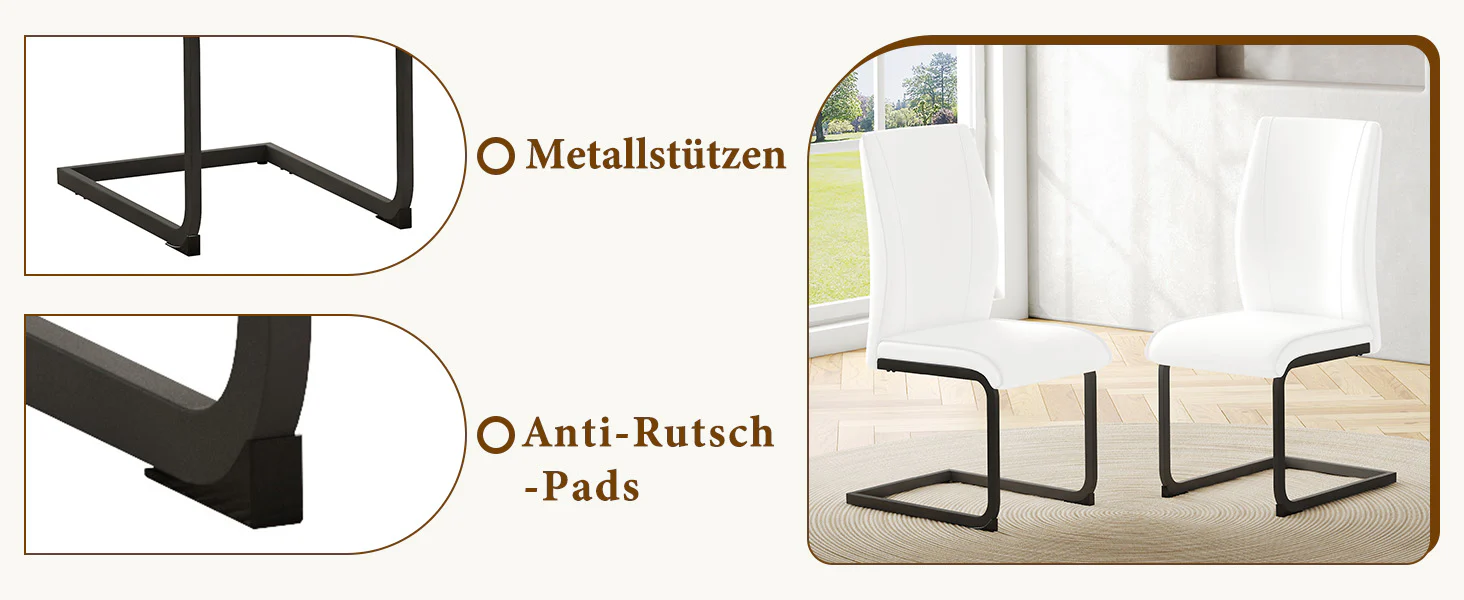 Dining Chairs Set of 2 Faux Leather Ergonomic Black Metal Legs - White - Image 9