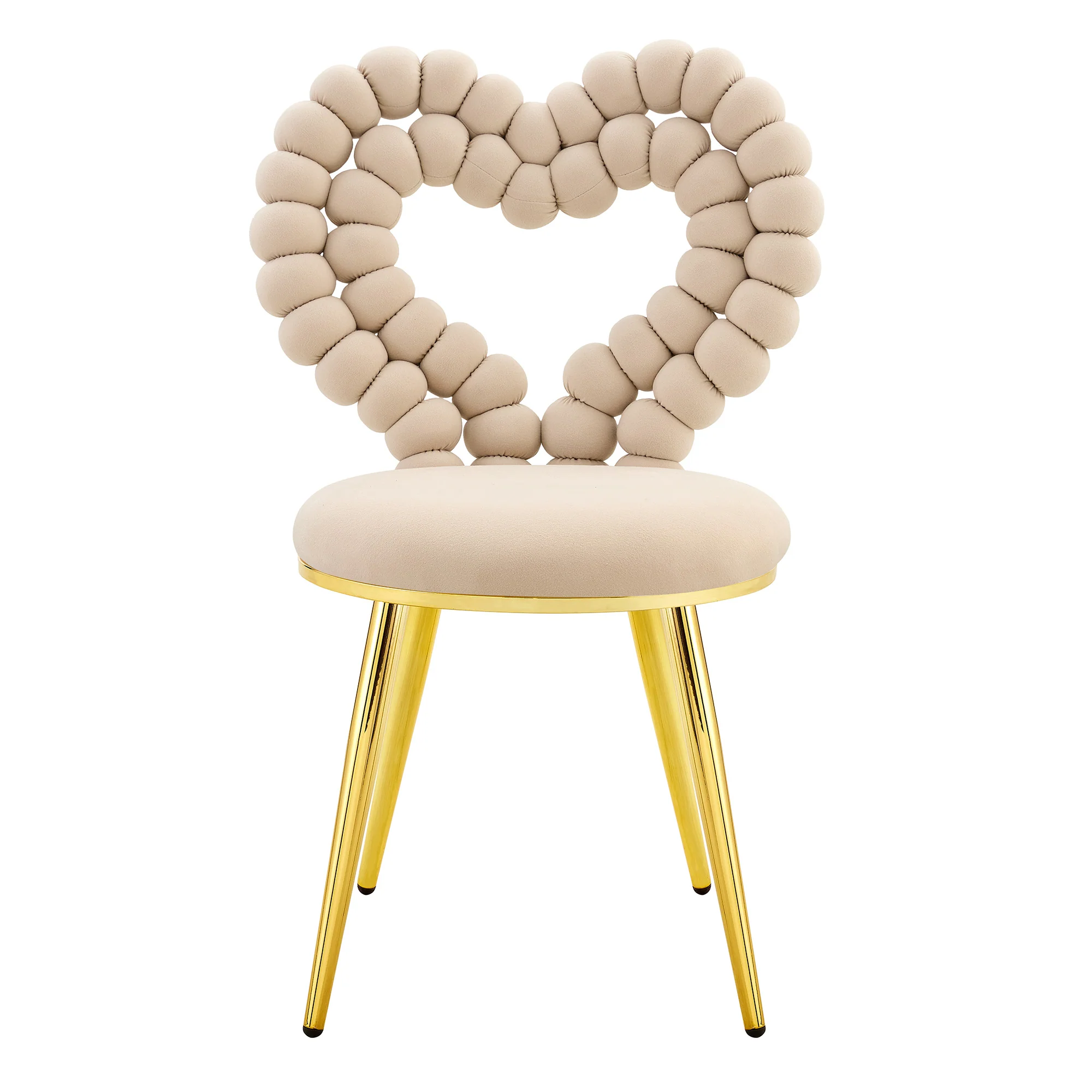 Dining Chairs (Set of 2) Heart Cutout Backrest Gold Metal Legs - Light Beige Velvet - Image 10