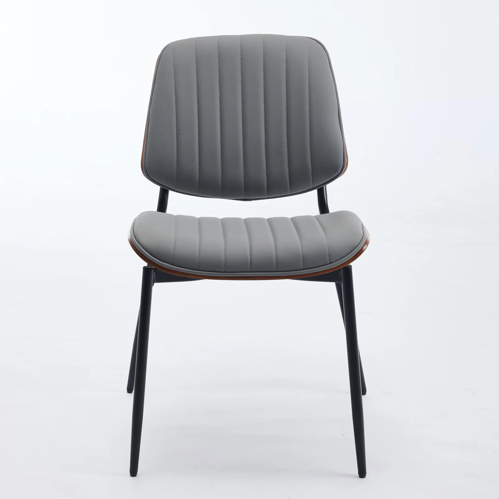 Dining Chairs Set of 2 Mid Century Modern Walnut Bentwood Back - Gray PU Leather - Image 2