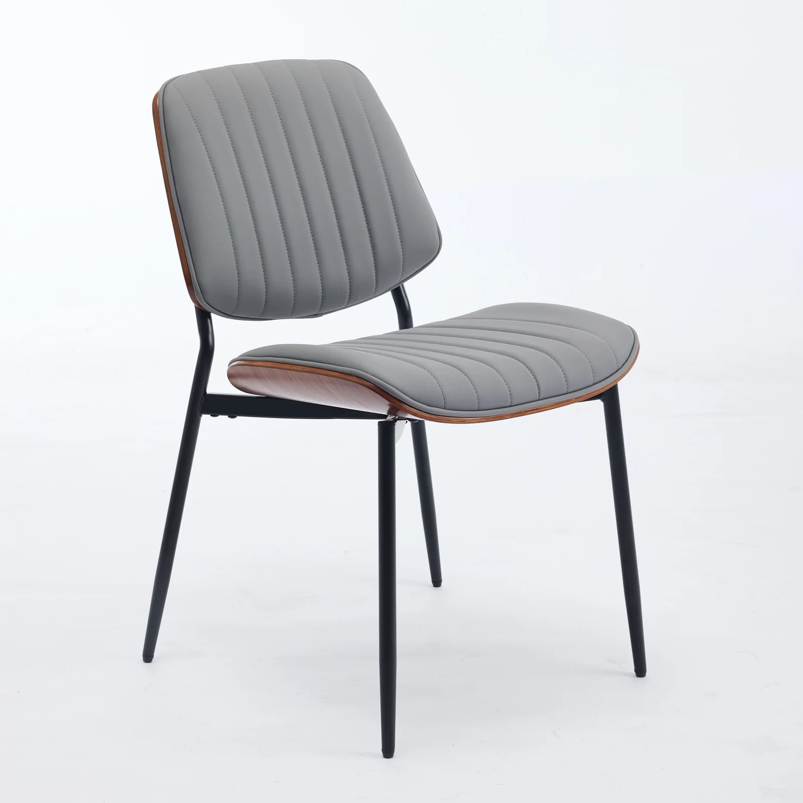 Dining Chairs Set of 2 Mid Century Modern Walnut Bentwood Back - Gray PU Leather - Image 3
