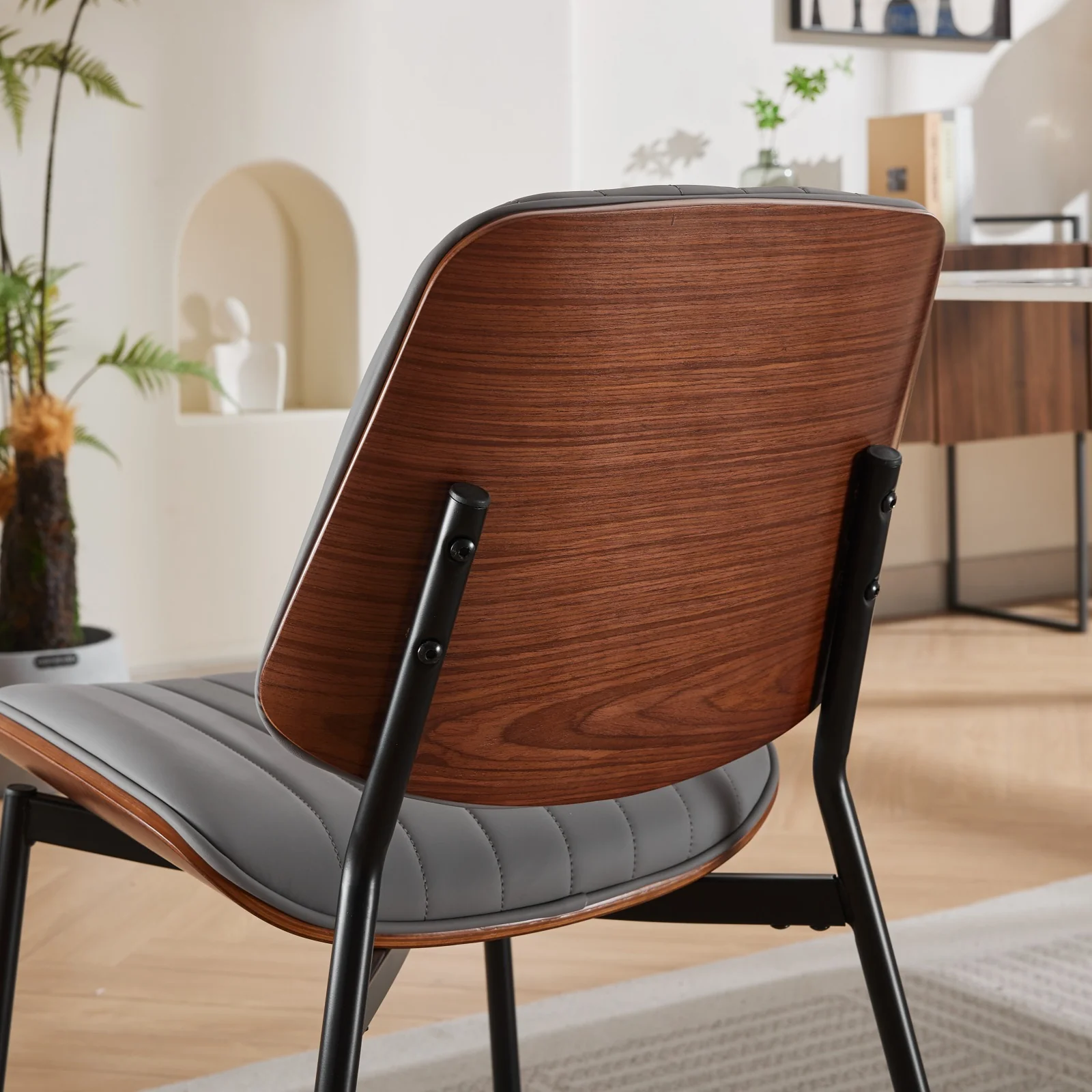 Dining Chairs Set of 2 Mid Century Modern Walnut Bentwood Back - Gray PU Leather - Image 9