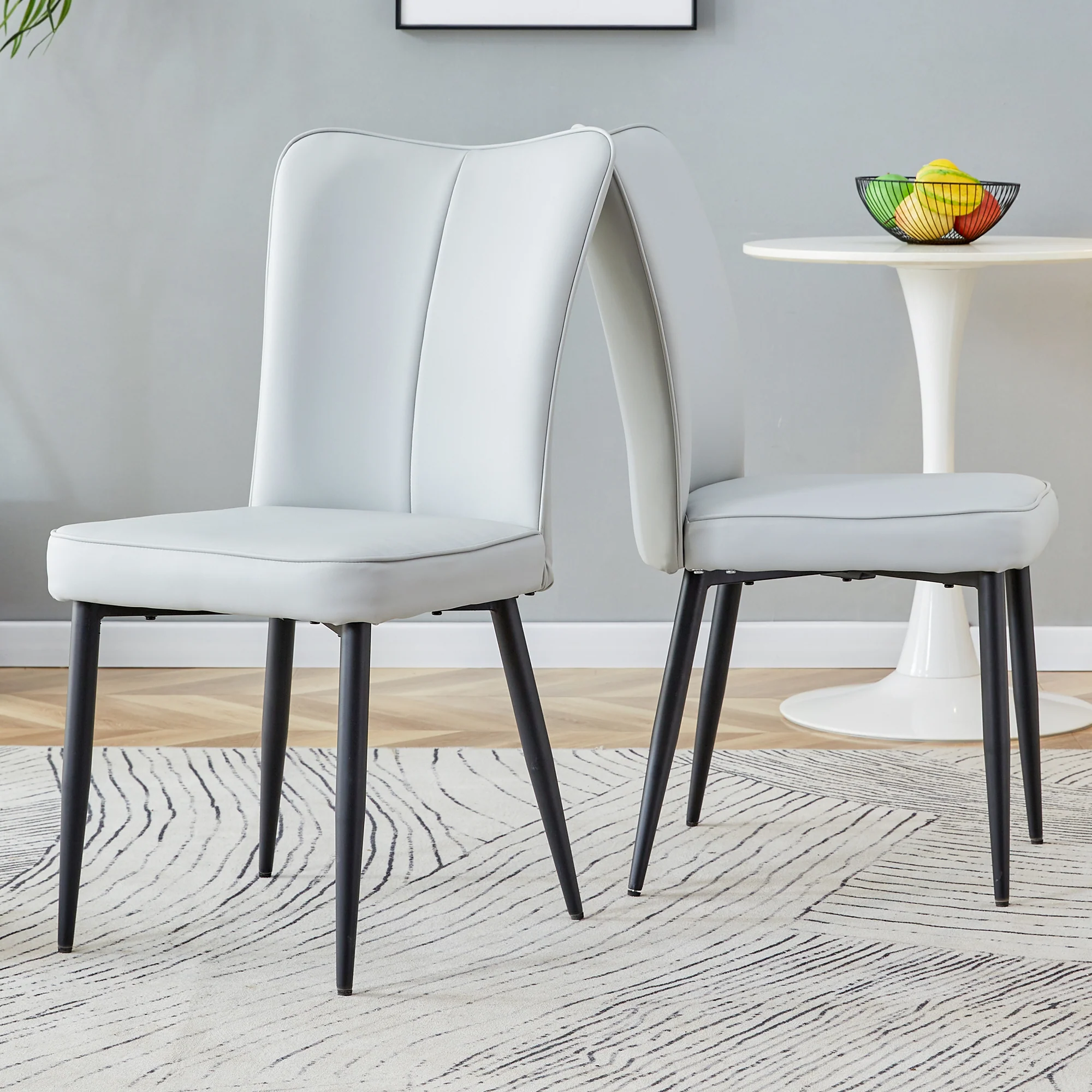 Dining Chairs Set of 2 Modern 89cm High PU Black Metal Legs Light Grey