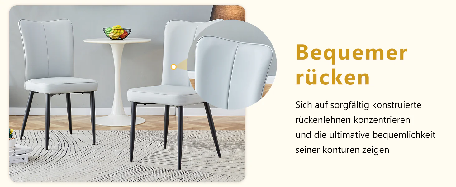 Dining Chairs Set of 2 Modern 89cm High PU Black Metal Legs Light Grey - Image 10