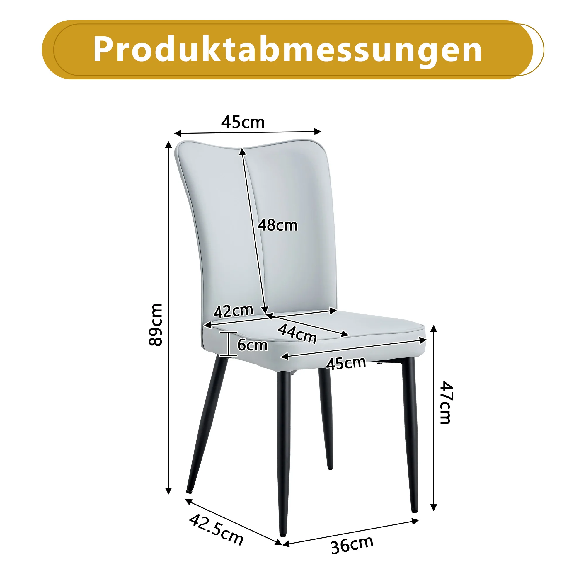 Dining Chairs Set of 2 Modern 89cm High PU Black Metal Legs Light Grey - Image 4