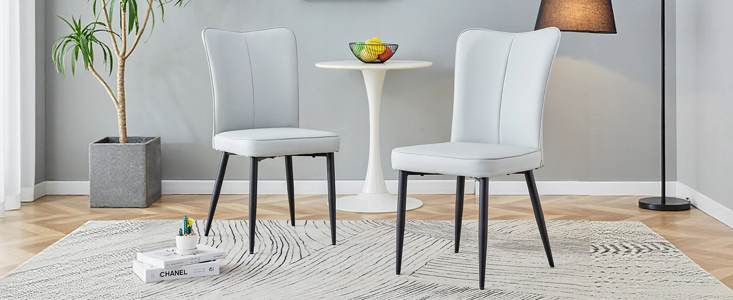 Dining Chairs Set of 2 Modern 89cm High PU Black Metal Legs Light Grey - Image 9