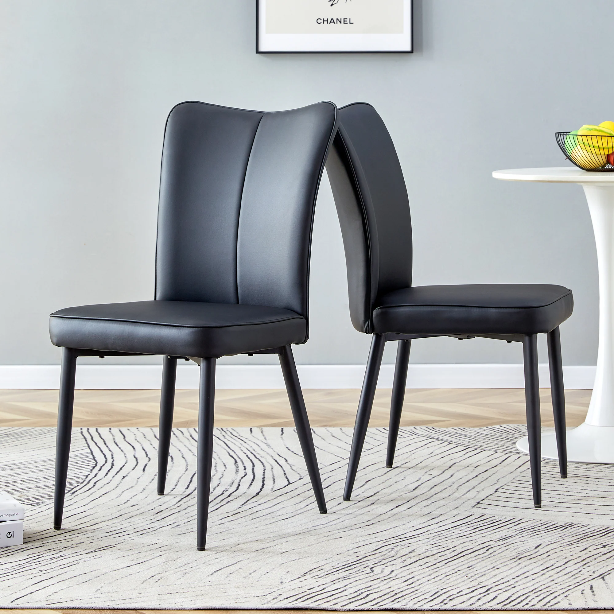 Dining Chairs Set of 2 Modern Design 89cm High - Black PU