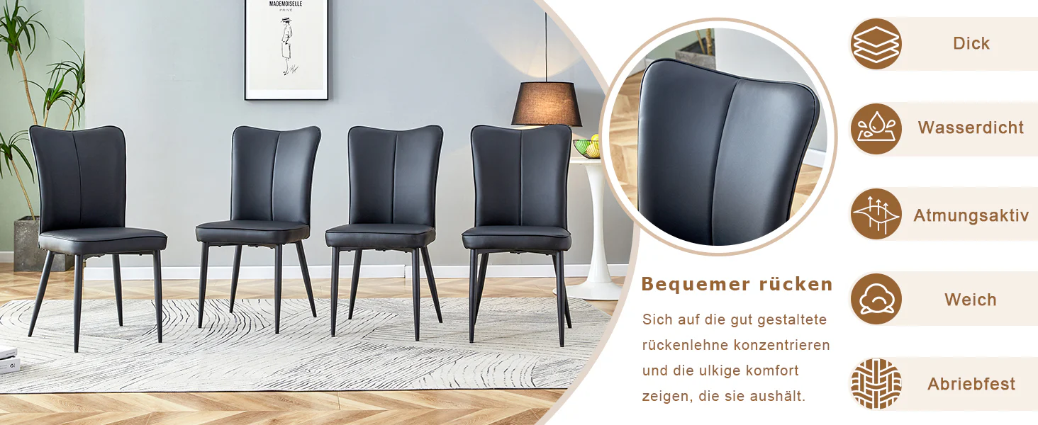 Dining Chairs Set of 2 Modern Design 89cm High - Black PU - Image 10