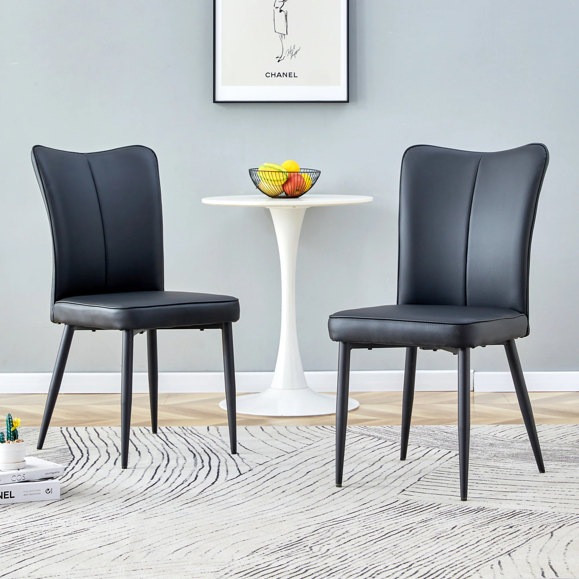 Dining Chairs Set of 2 Modern Design 89cm High - Black PU - Image 2