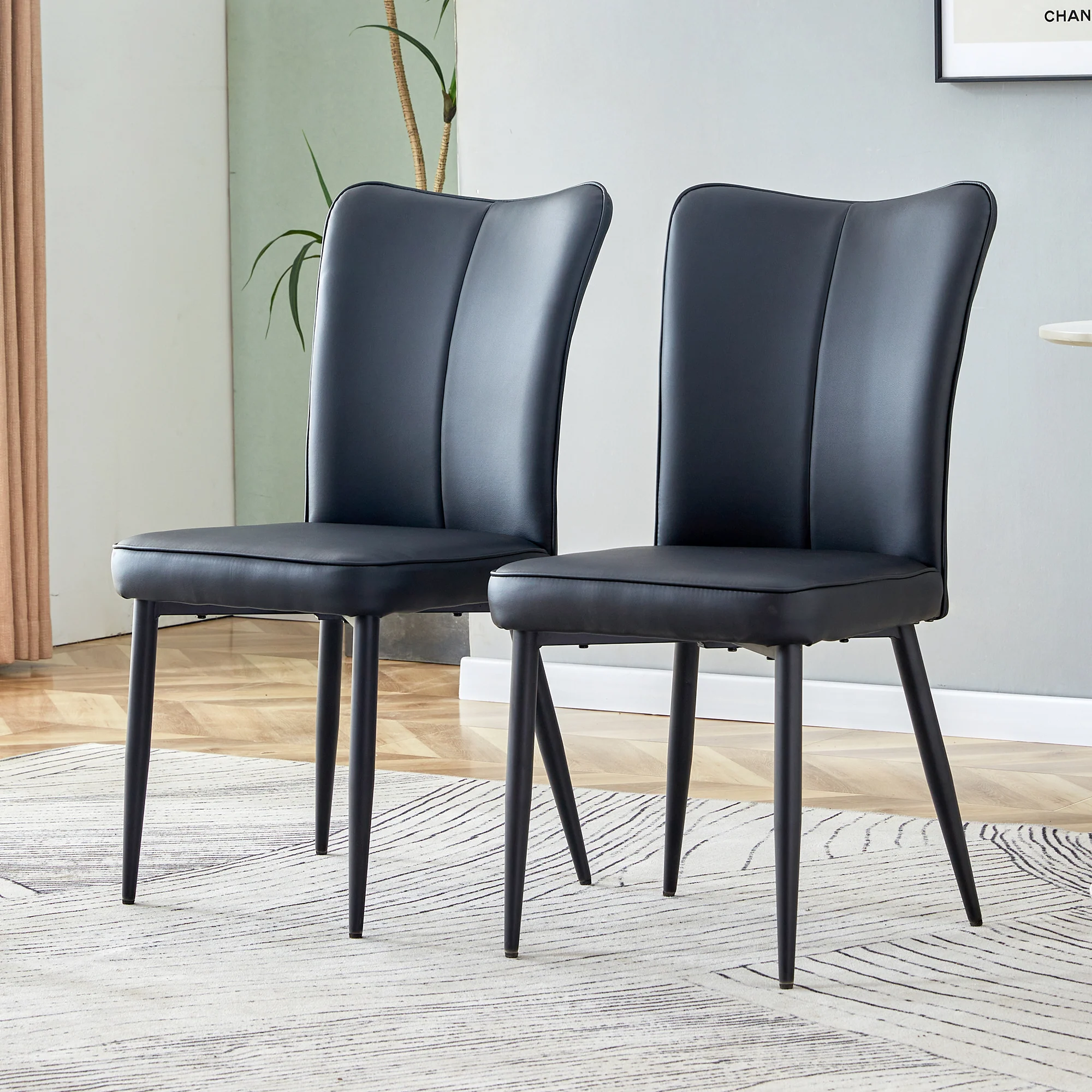 Dining Chairs Set of 2 Modern Design 89cm High - Black PU - Image 3