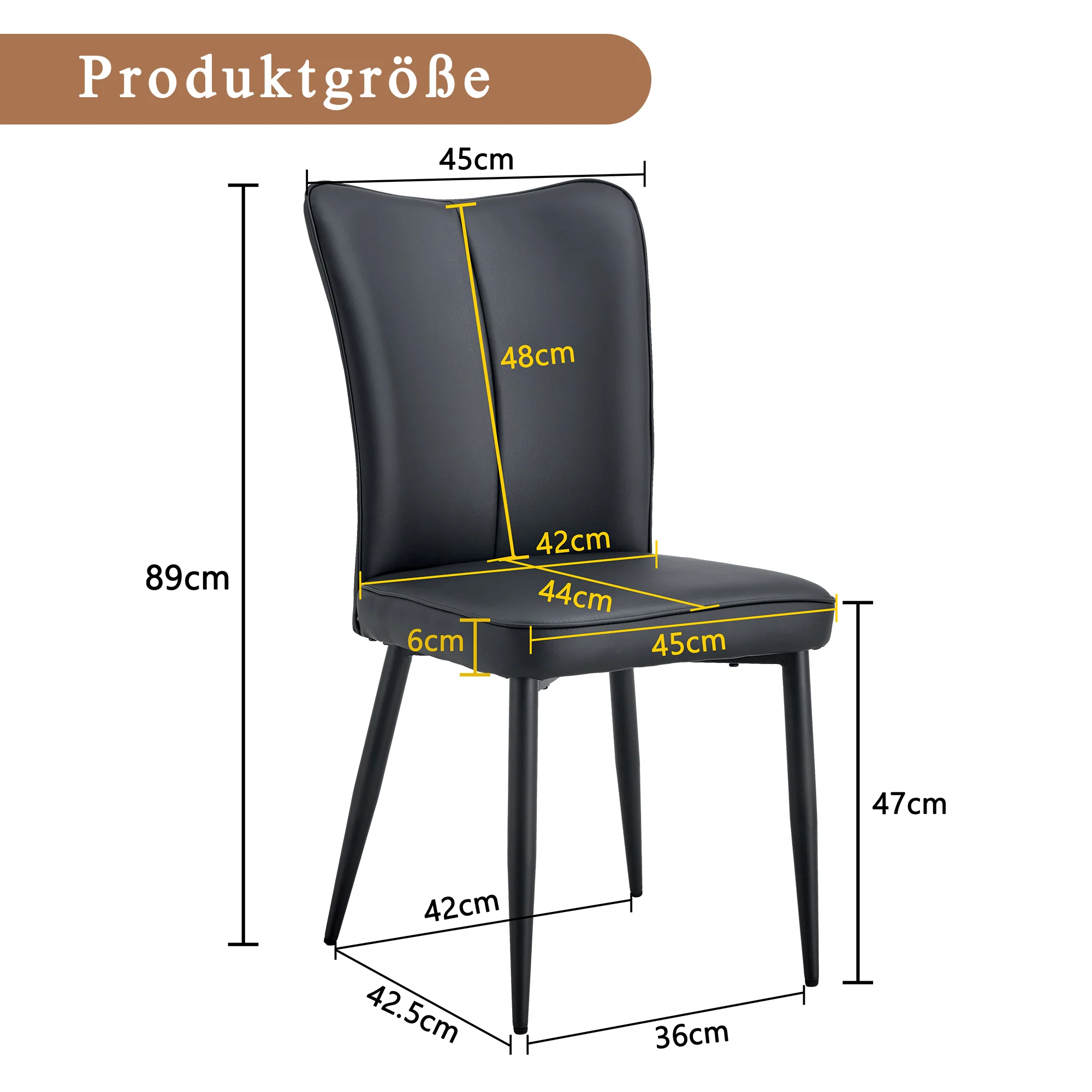 Dining Chairs Set of 2 Modern Design 89cm High - Black PU - Image 4
