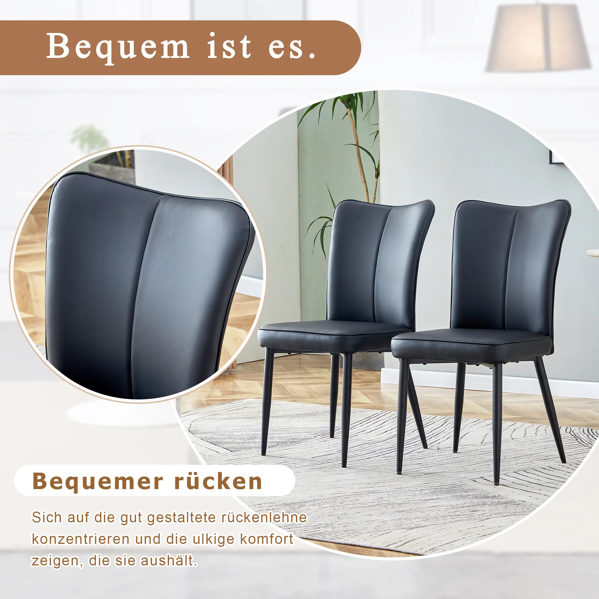 Dining Chairs Set of 2 Modern Design 89cm High - Black PU - Image 5