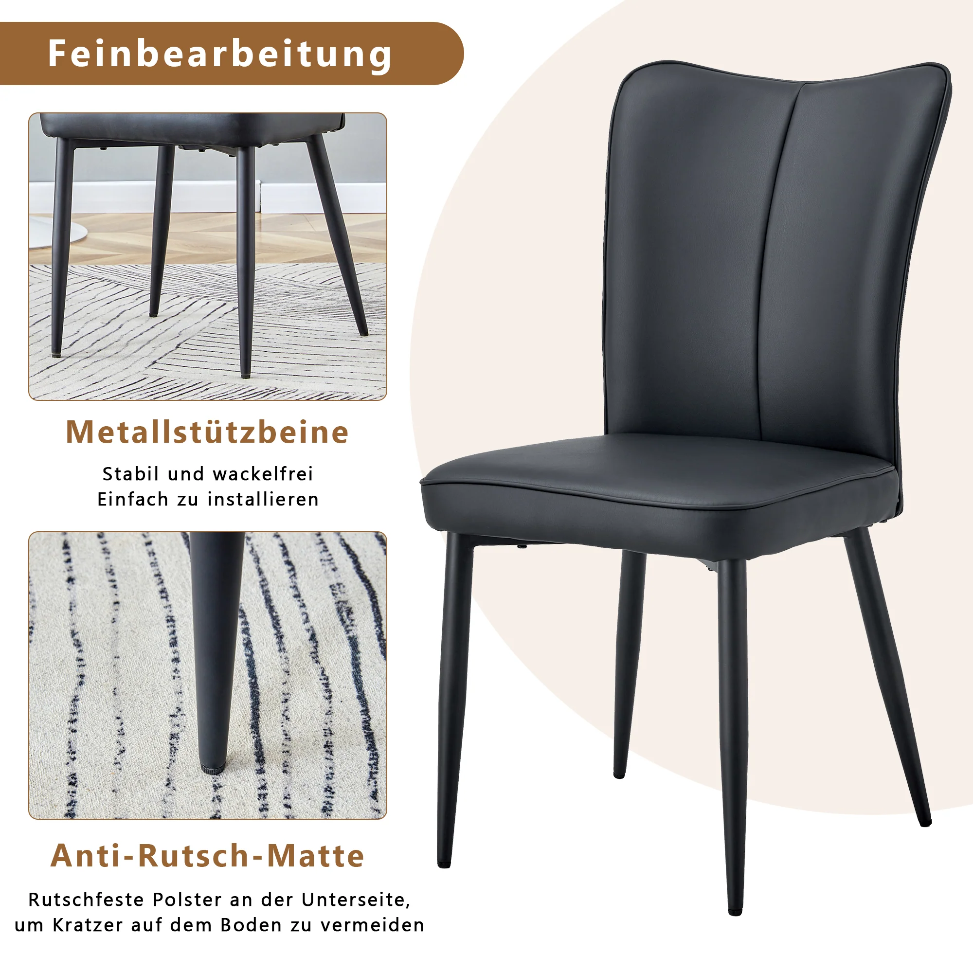 Dining Chairs Set of 2 Modern Design 89cm High - Black PU - Image 7