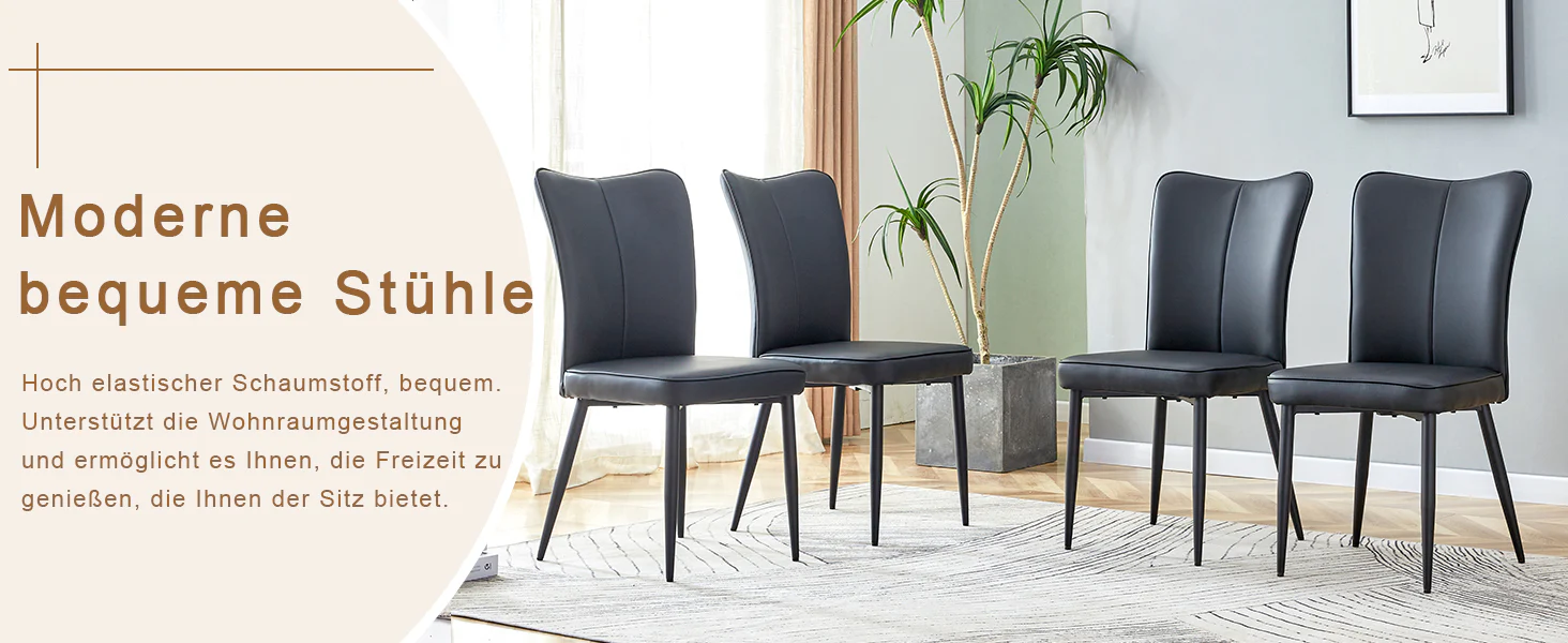 Dining Chairs Set of 2 Modern Design 89cm High - Black PU - Image 9