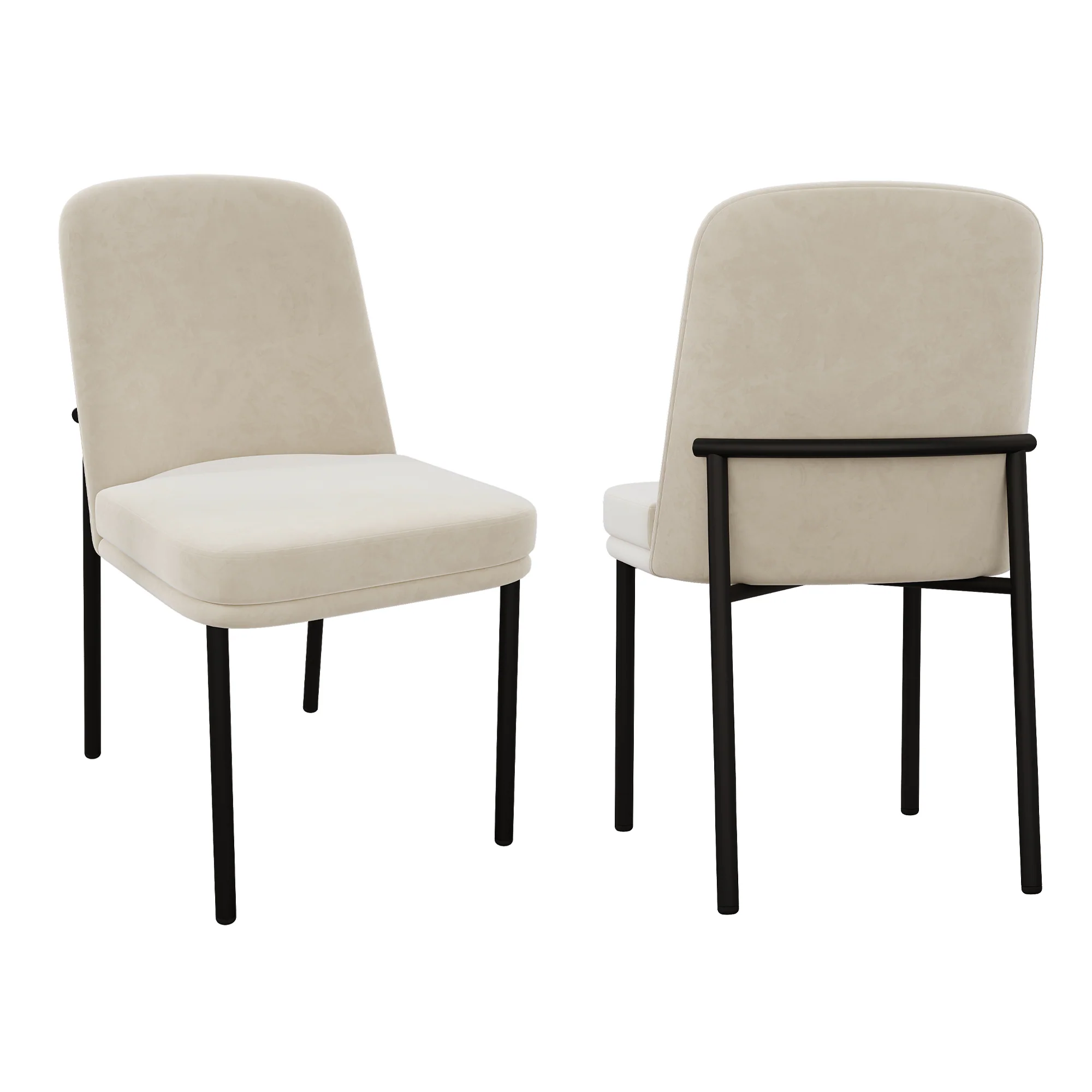 Dining Chairs Set of 2 Thickened Cushion Black Metal Legs Modern Minimalist - Velvet Beige - Image 4