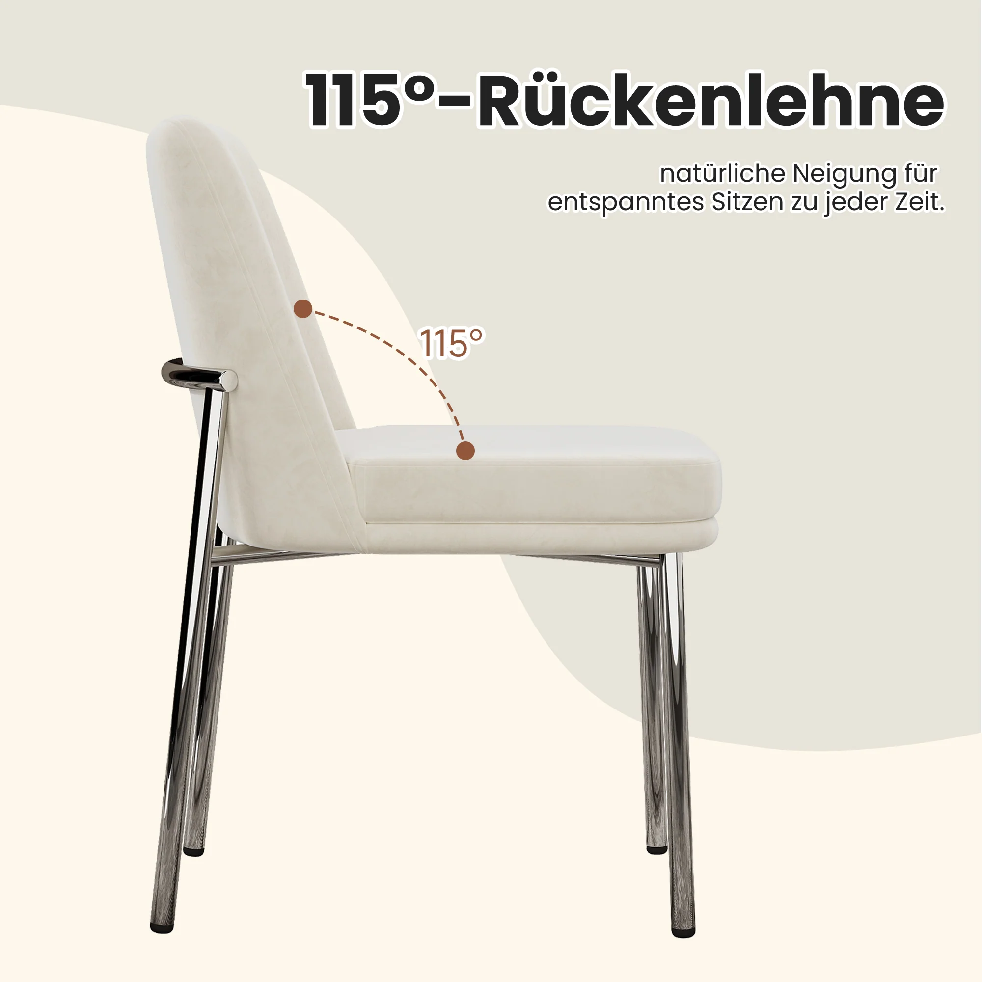 Dining Chairs Set of 2 Thickened Cushion Modern Metal Legs - Beige Velvet - Image 8