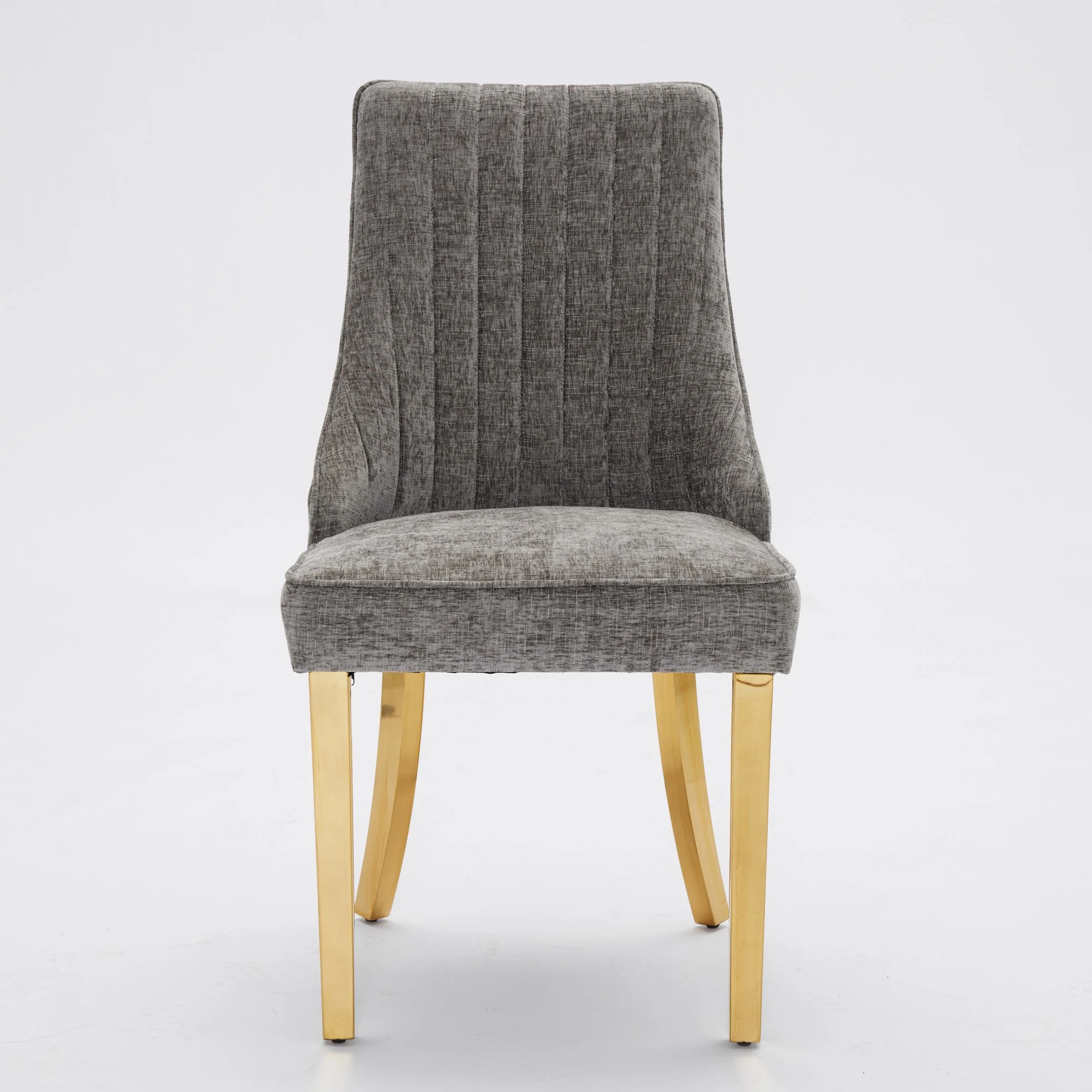 Dining Chairs Set of 2 Upholstered Chenille Channel Golden Legs - Gray - Image 2