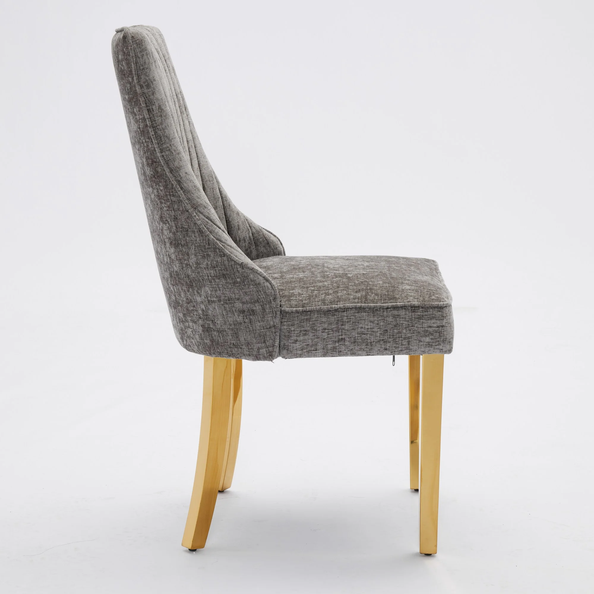 Dining Chairs Set of 2 Upholstered Chenille Channel Golden Legs - Gray - Image 5