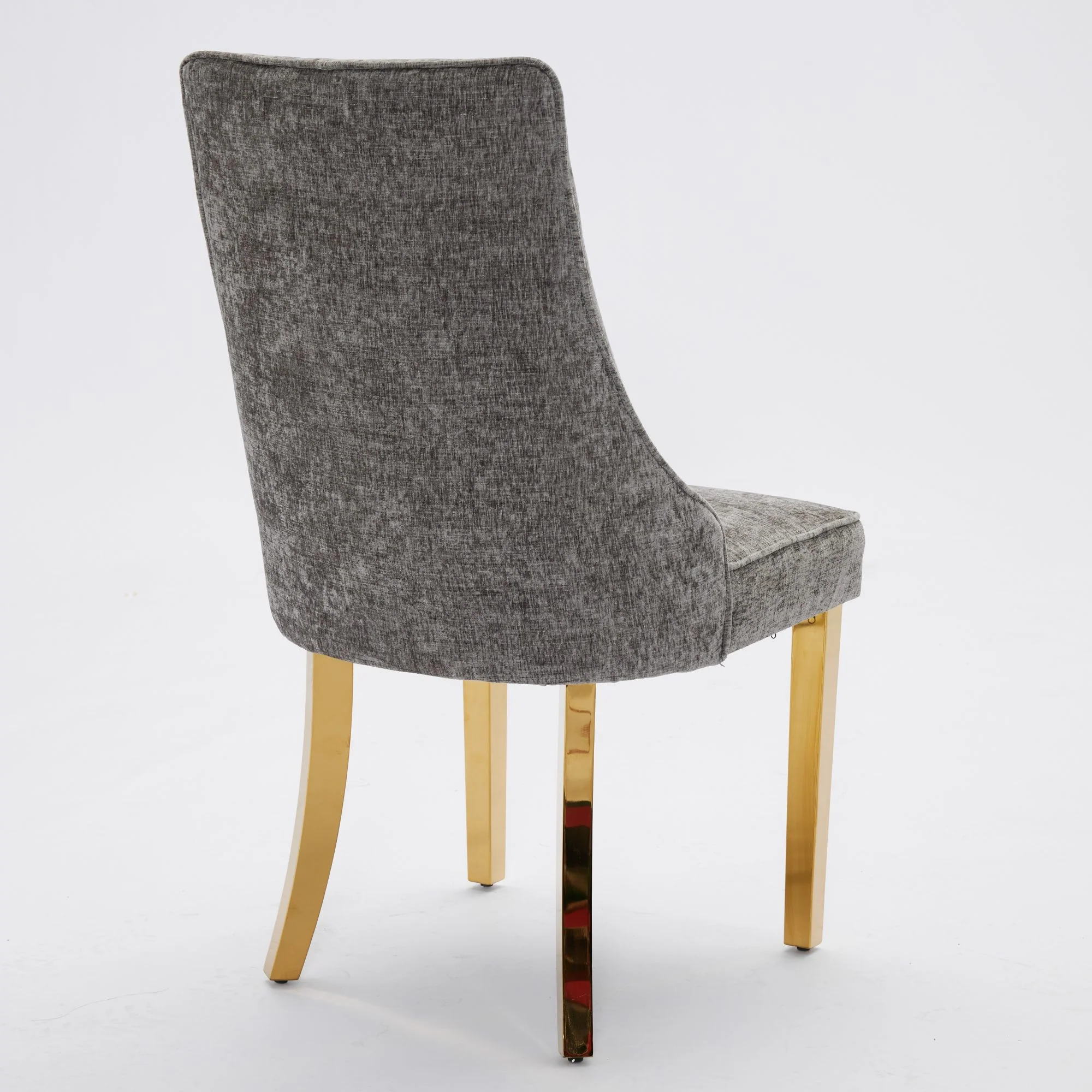 Dining Chairs Set of 2 Upholstered Chenille Channel Golden Legs - Gray - Image 6