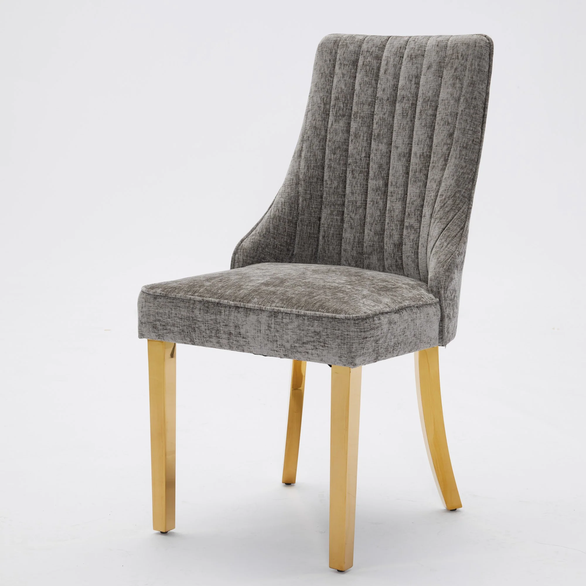 Dining Chairs Set of 2 Upholstered Chenille Channel Golden Legs - Gray - Image 8