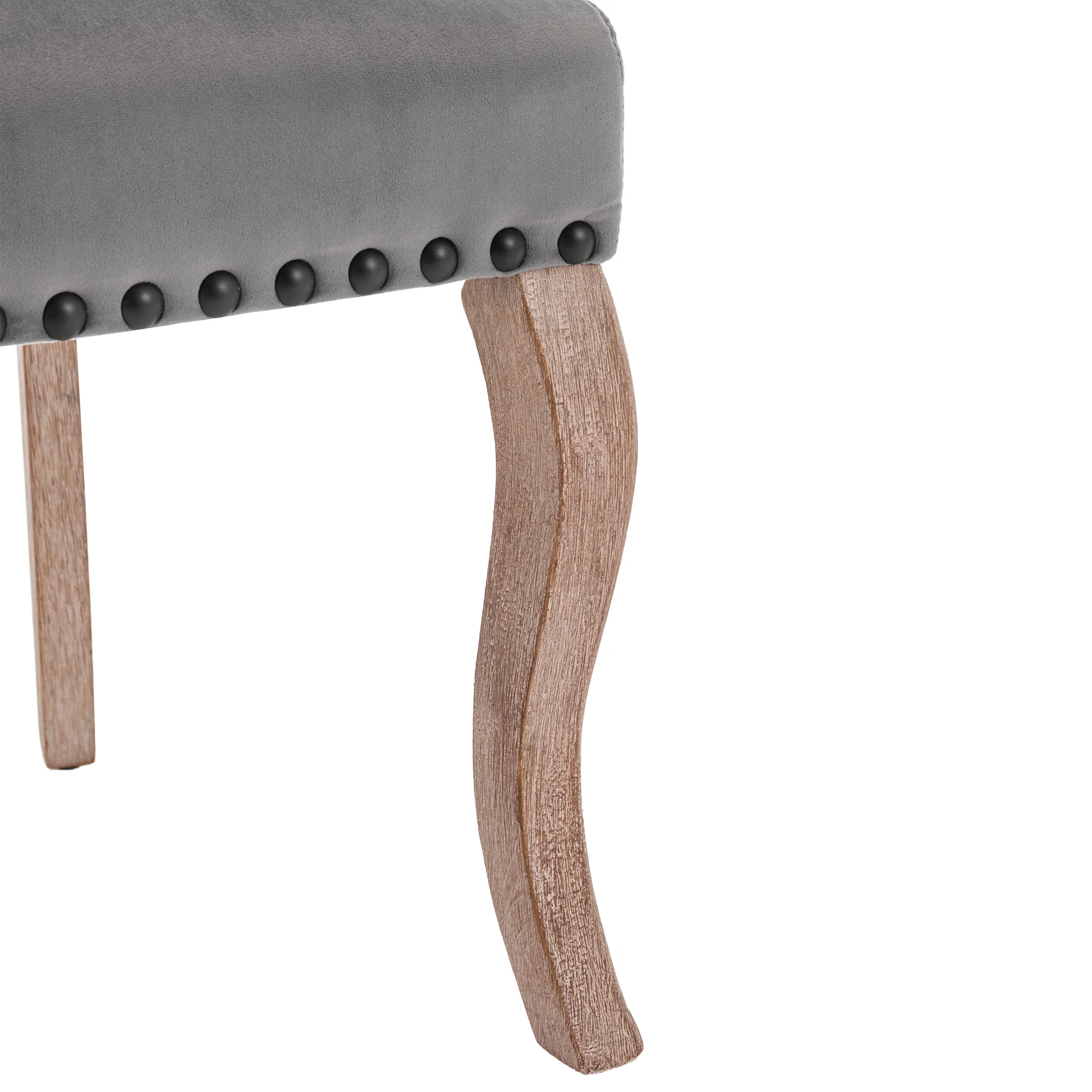 Dining Chairs (Set of 2) Upholstered Door Knocker Back Solid Wood Legs Grey Velvet - Image 10