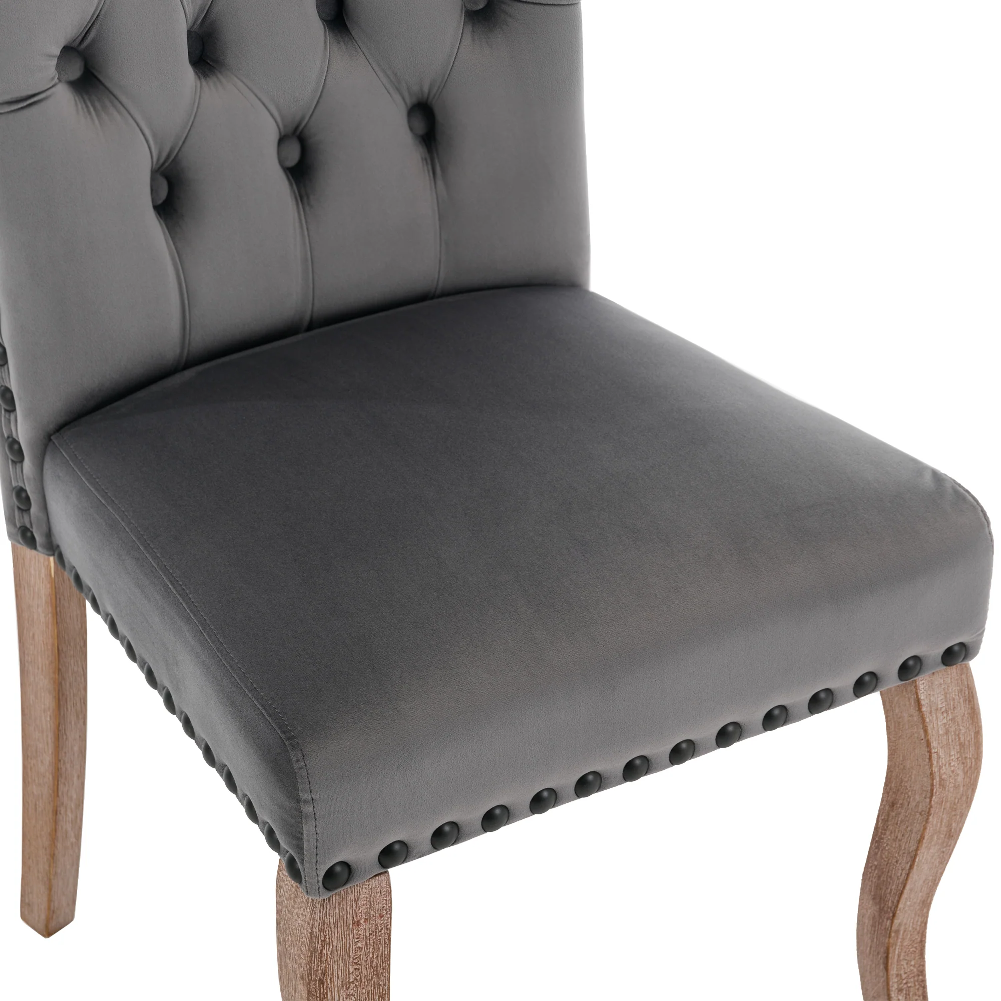 Dining Chairs (Set of 2) Upholstered Door Knocker Back Solid Wood Legs Grey Velvet - Image 8