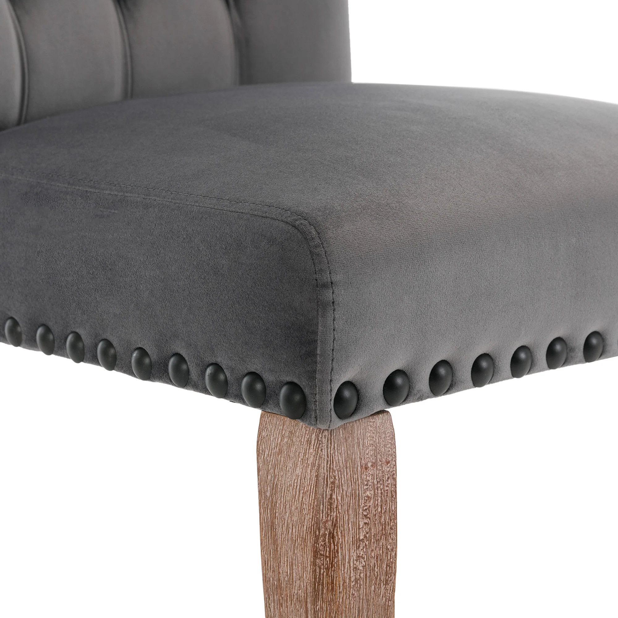 Dining Chairs (Set of 2) Upholstered Door Knocker Back Solid Wood Legs Grey Velvet - Image 9