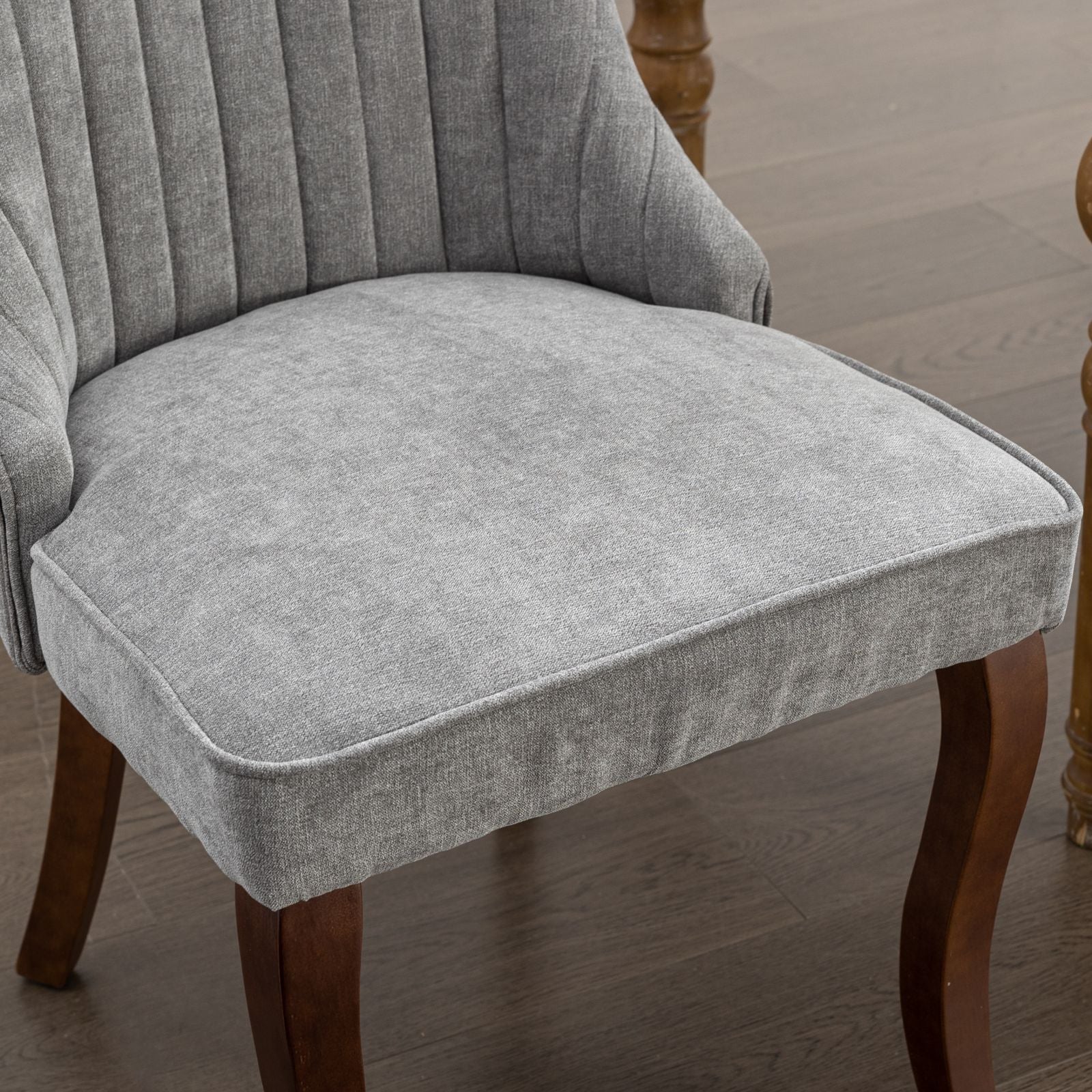 Dining Chairs Set of 2 Upholstered Fabric Curved Solid Wood Legs - Gray - Image 10