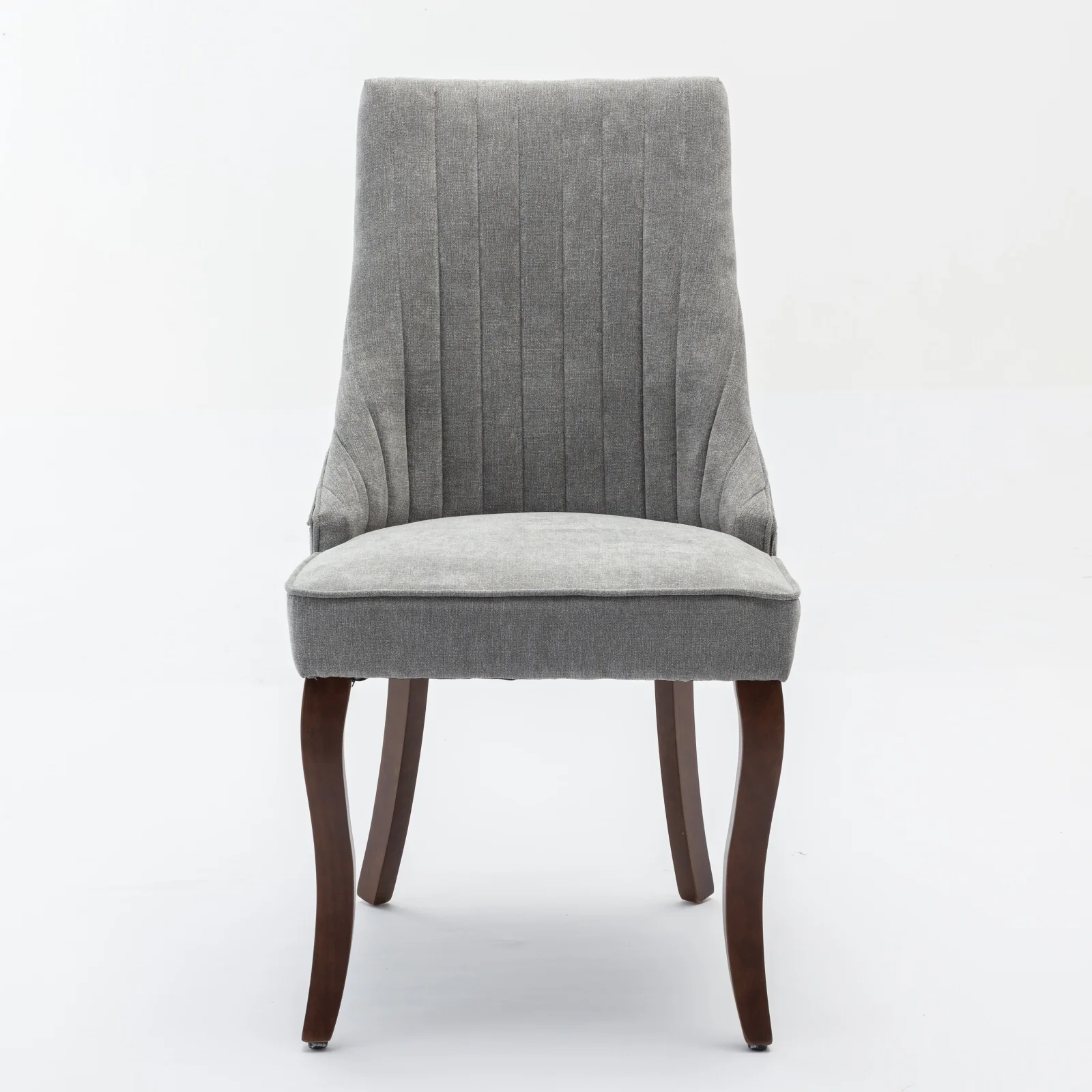 Dining Chairs Set of 2 Upholstered Fabric Curved Solid Wood Legs - Gray - Image 2