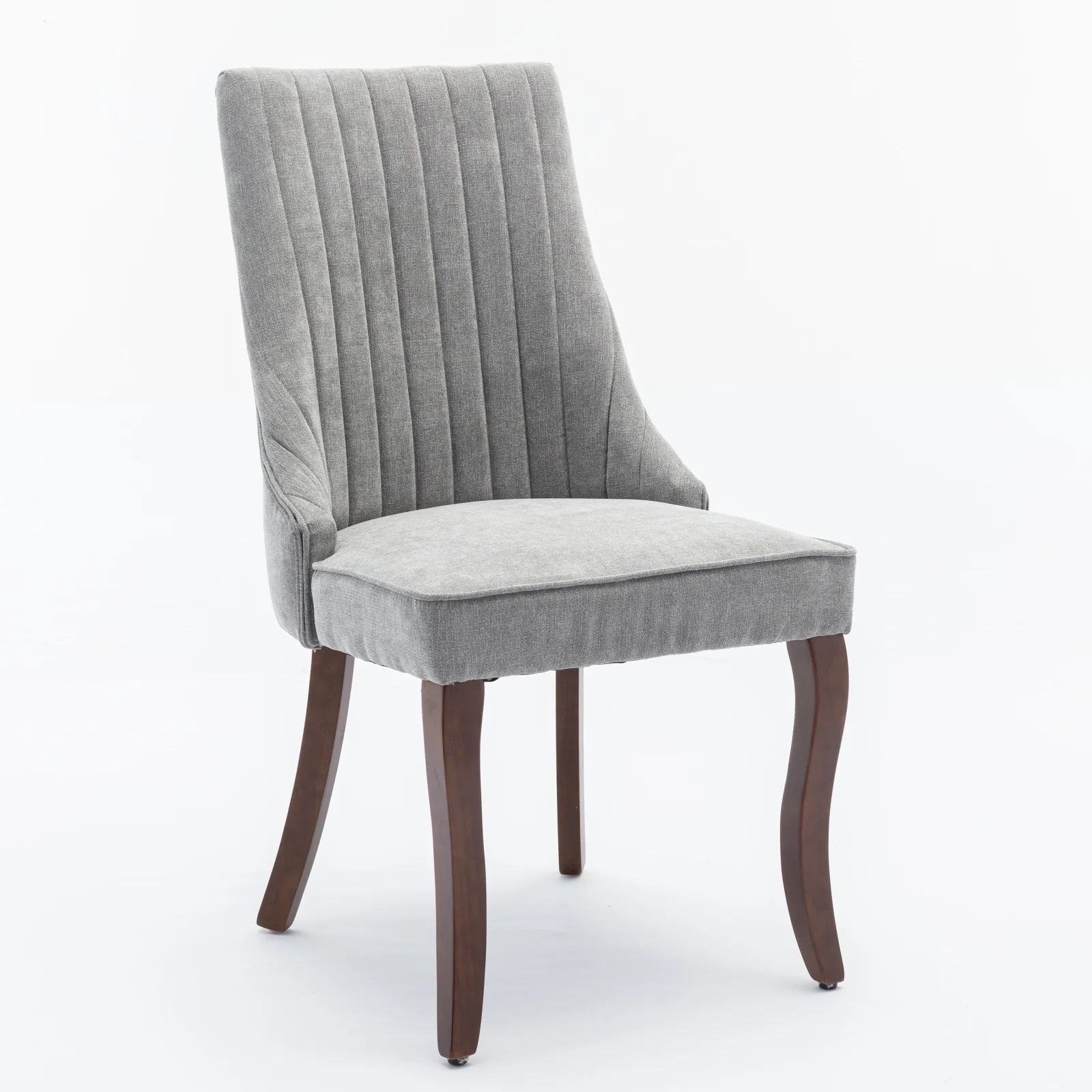 Dining Chairs Set of 2 Upholstered Fabric Curved Solid Wood Legs - Gray - Image 3