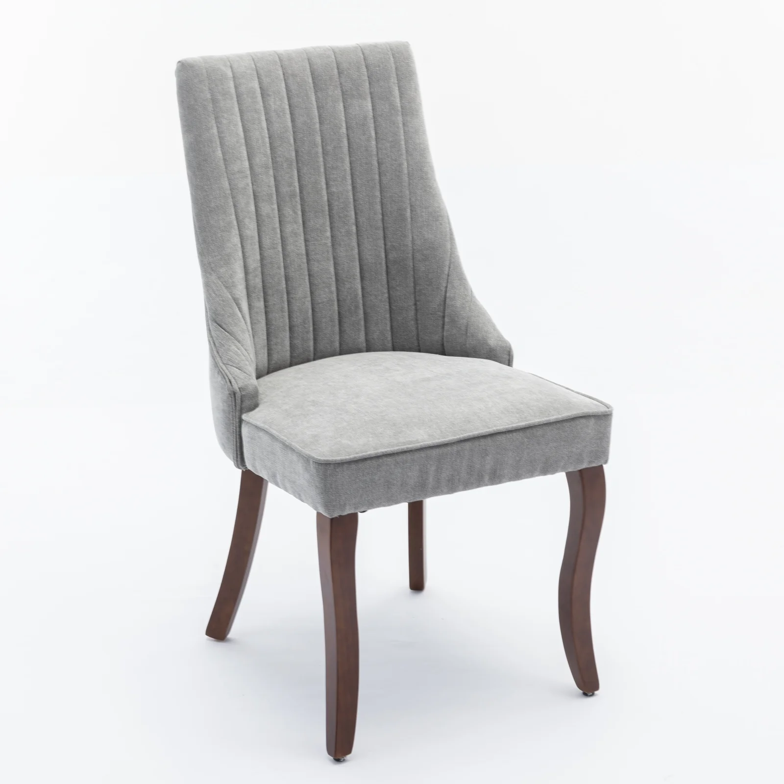 Dining Chairs Set of 2 Upholstered Fabric Curved Solid Wood Legs - Gray - Image 4