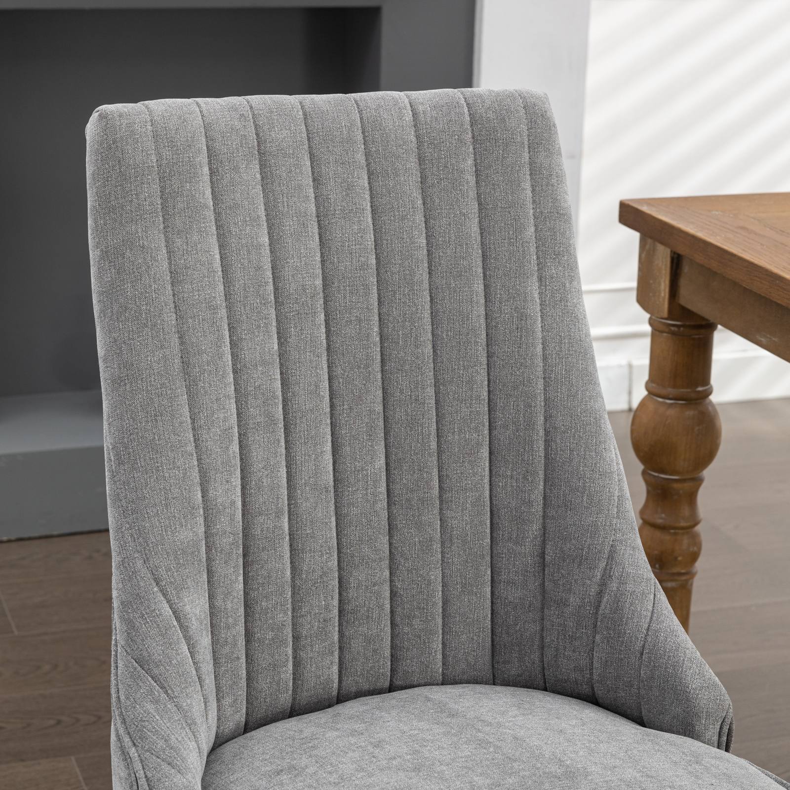 Dining Chairs Set of 2 Upholstered Fabric Curved Solid Wood Legs - Gray - Image 9