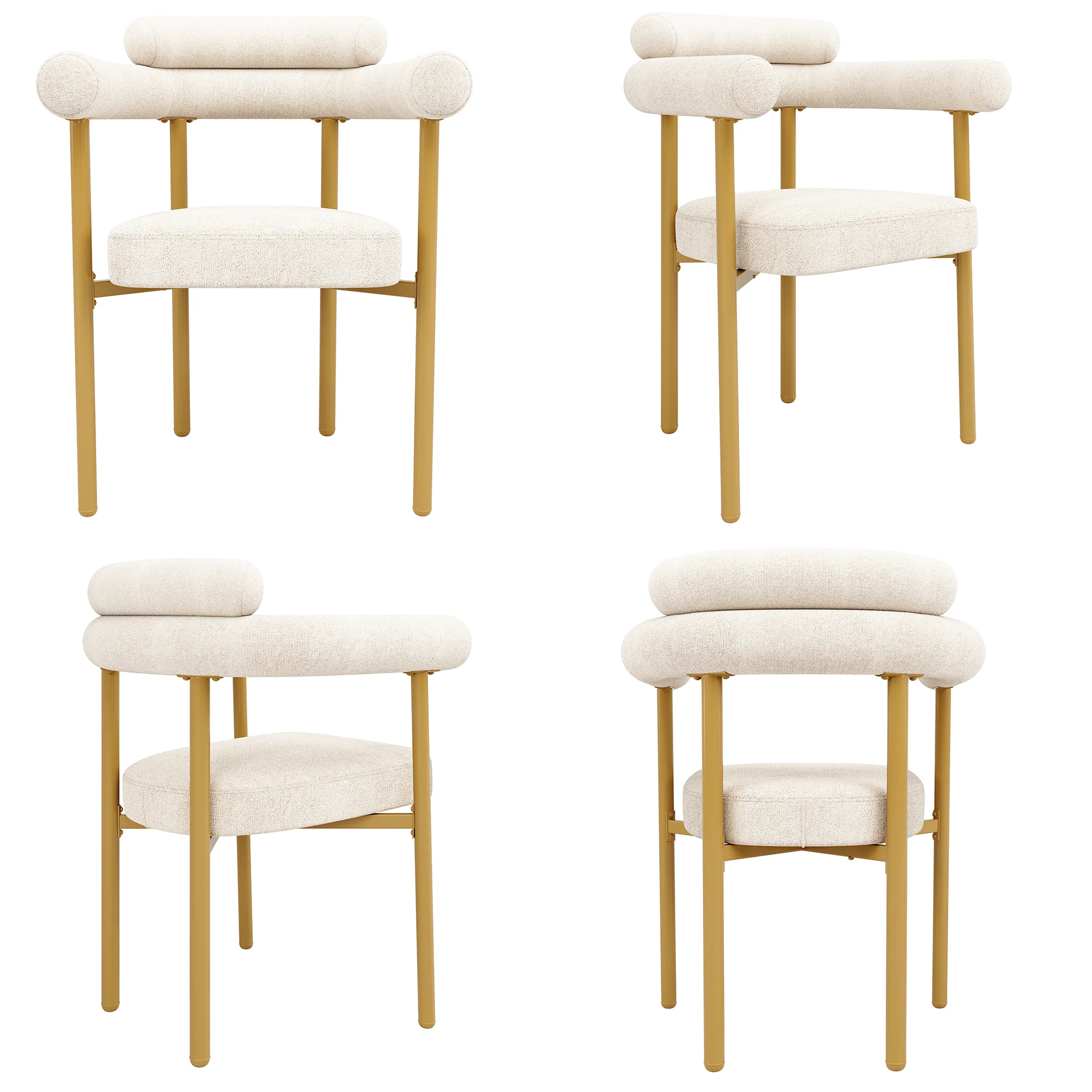 Dining Chairs Set of 4 Modern Gold Legs Ring Seats - Beige Suede - Image 2