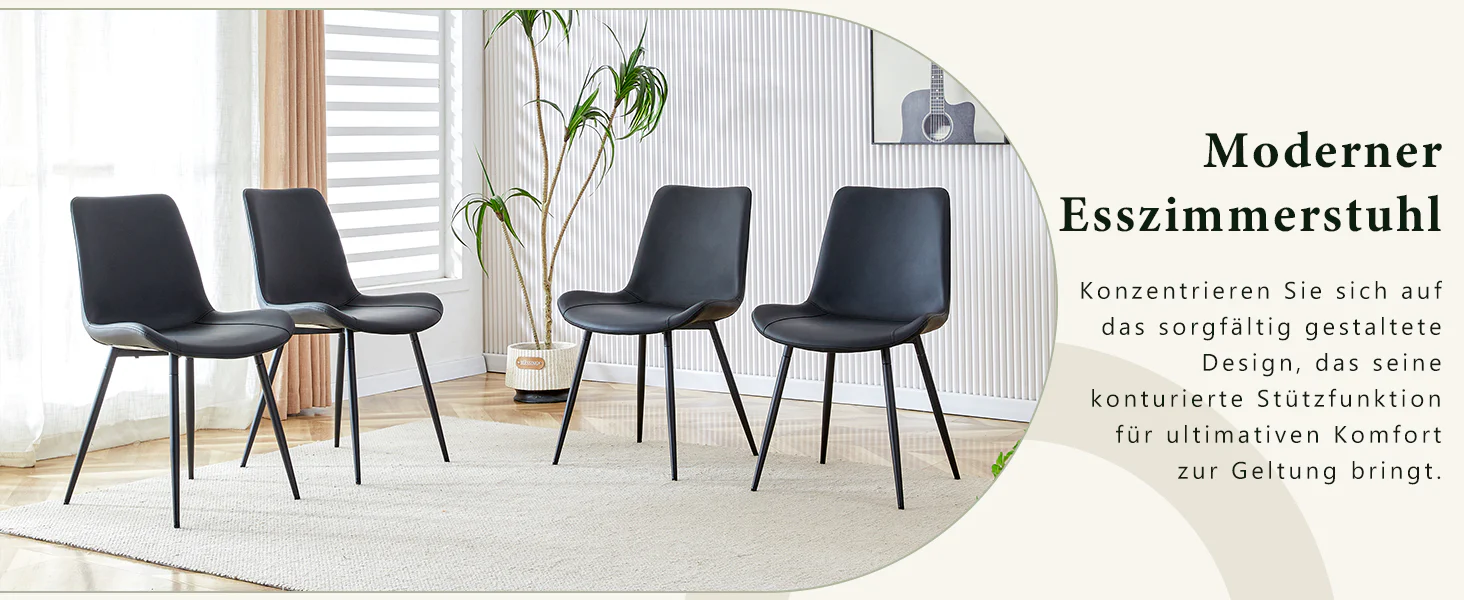 Dining Chairs Set of 4 Modern PU Leather Metal Frame - Black - Image 10