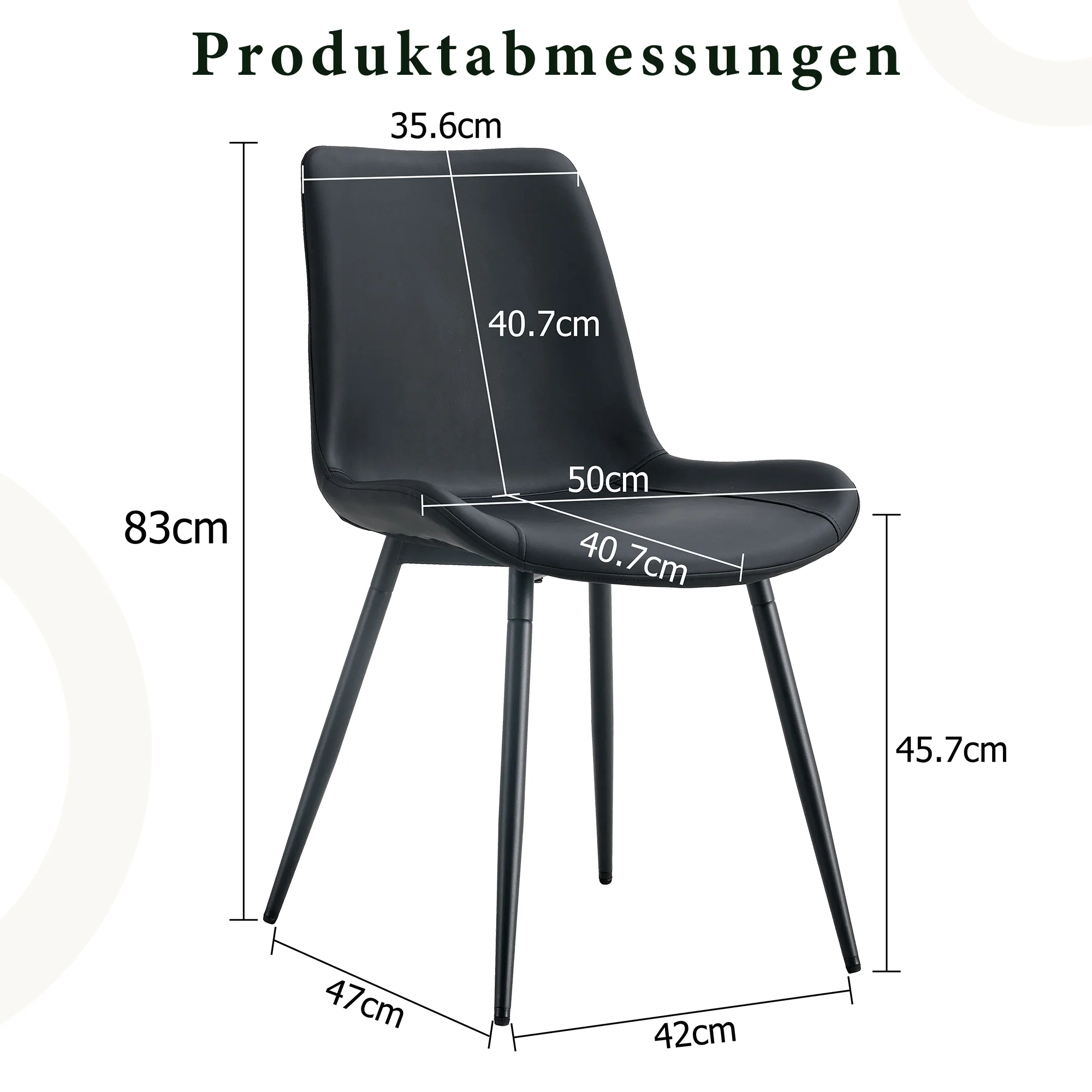 Dining Chairs Set of 4 Modern PU Leather Metal Frame - Black - Image 4