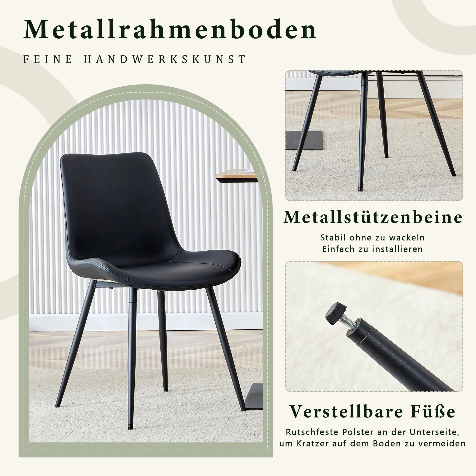 Dining Chairs Set of 4 Modern PU Leather Metal Frame - Black - Image 6