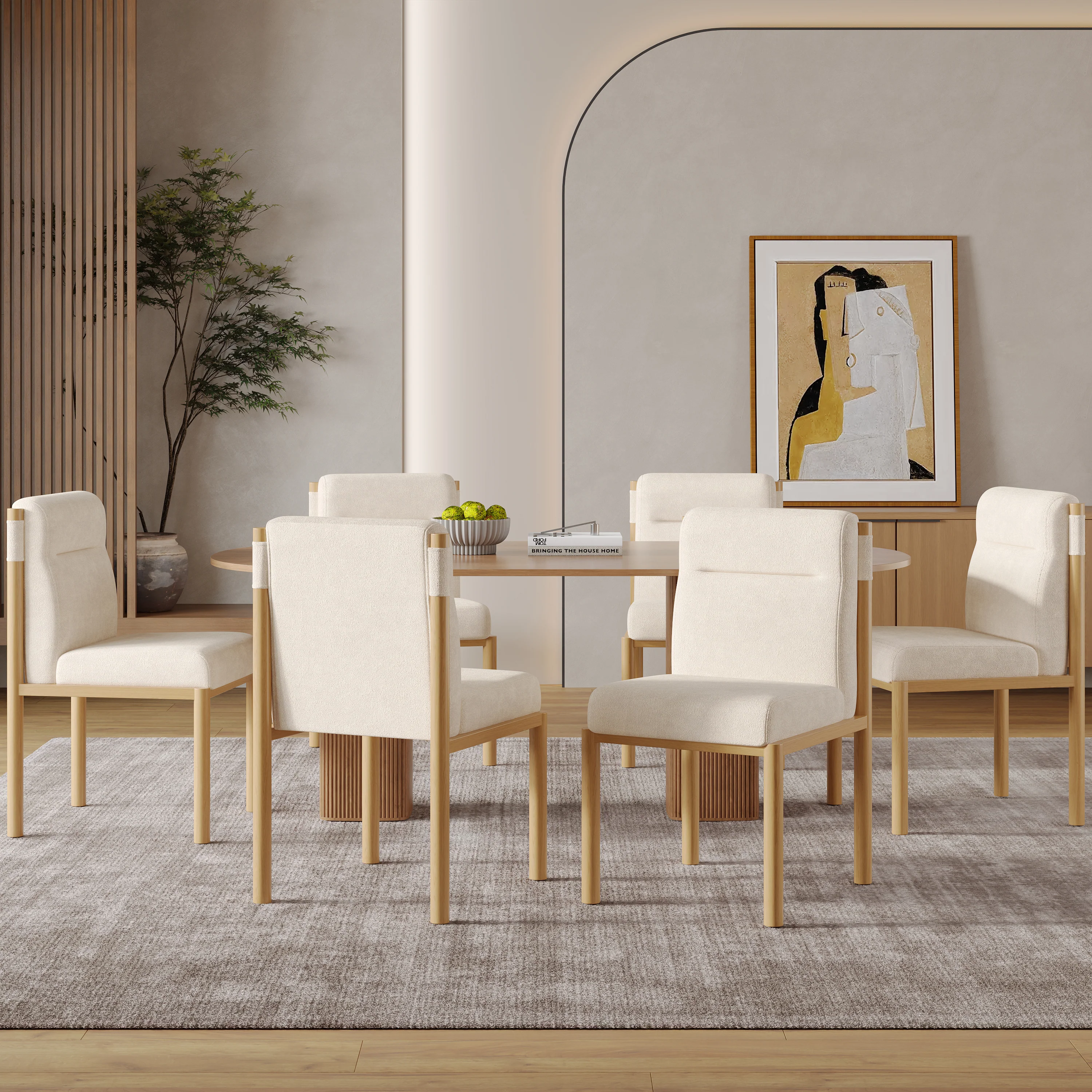 Dining Chairs Set of 4 Oak-Effect Frame Padded Sherpa Beige - Image 10