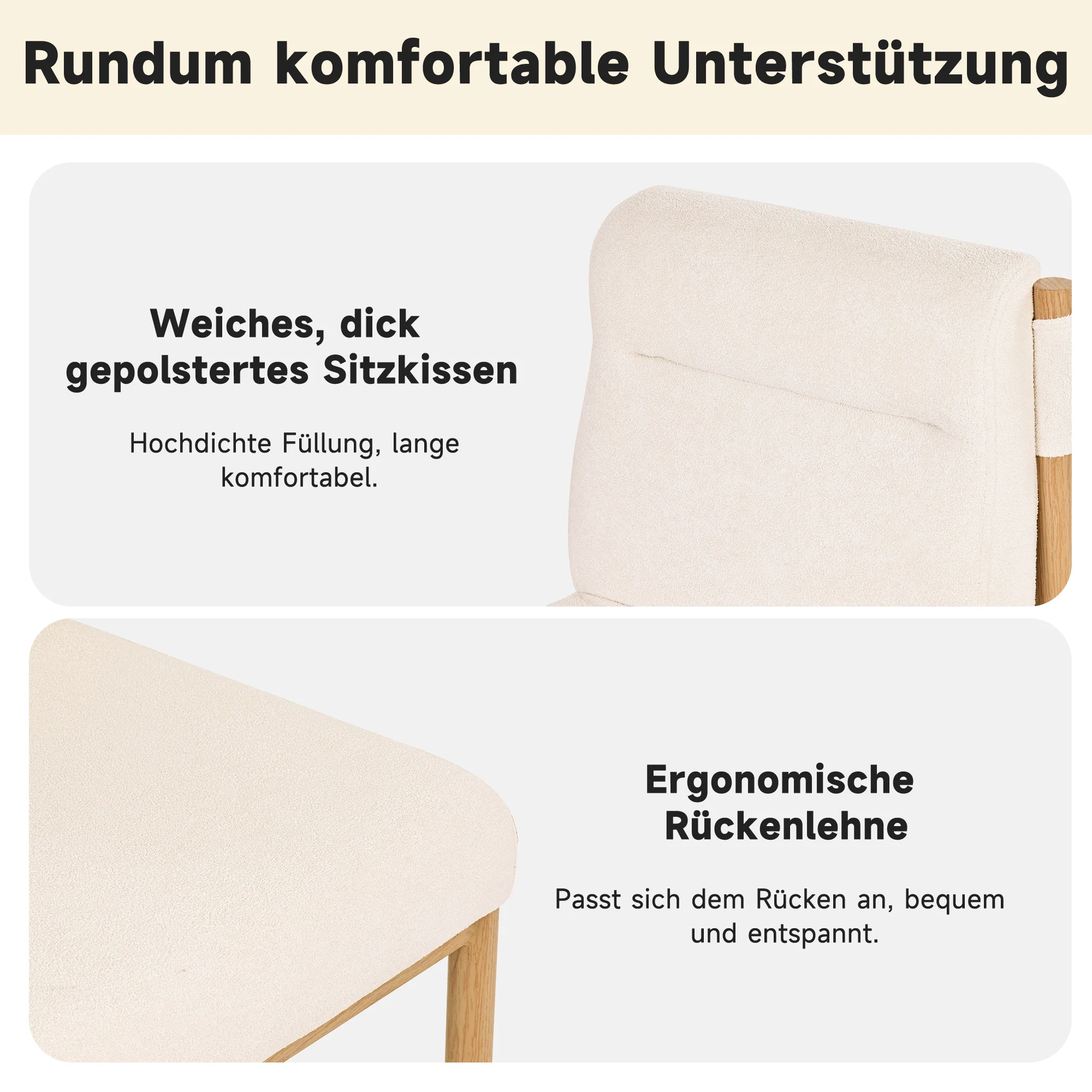 Dining Chairs Set of 4 Oak-Effect Frame Padded Sherpa Beige - Image 6