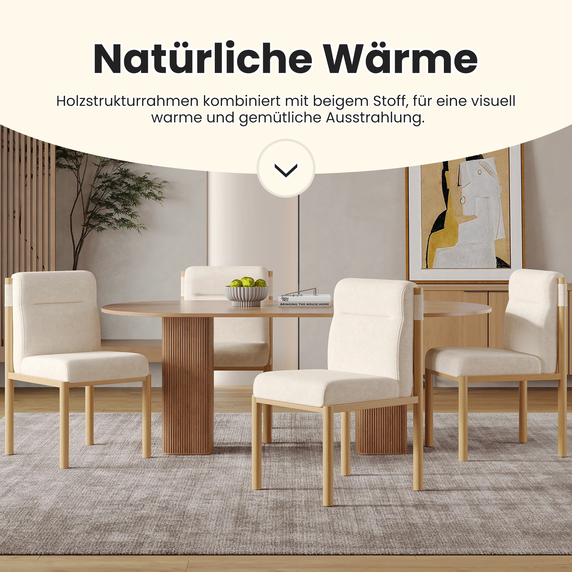 Dining Chairs Set of 4 Oak-Effect Frame Padded Sherpa Beige - Image 9